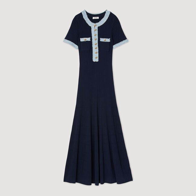 Midi-Kleid aus Strick und Denim
