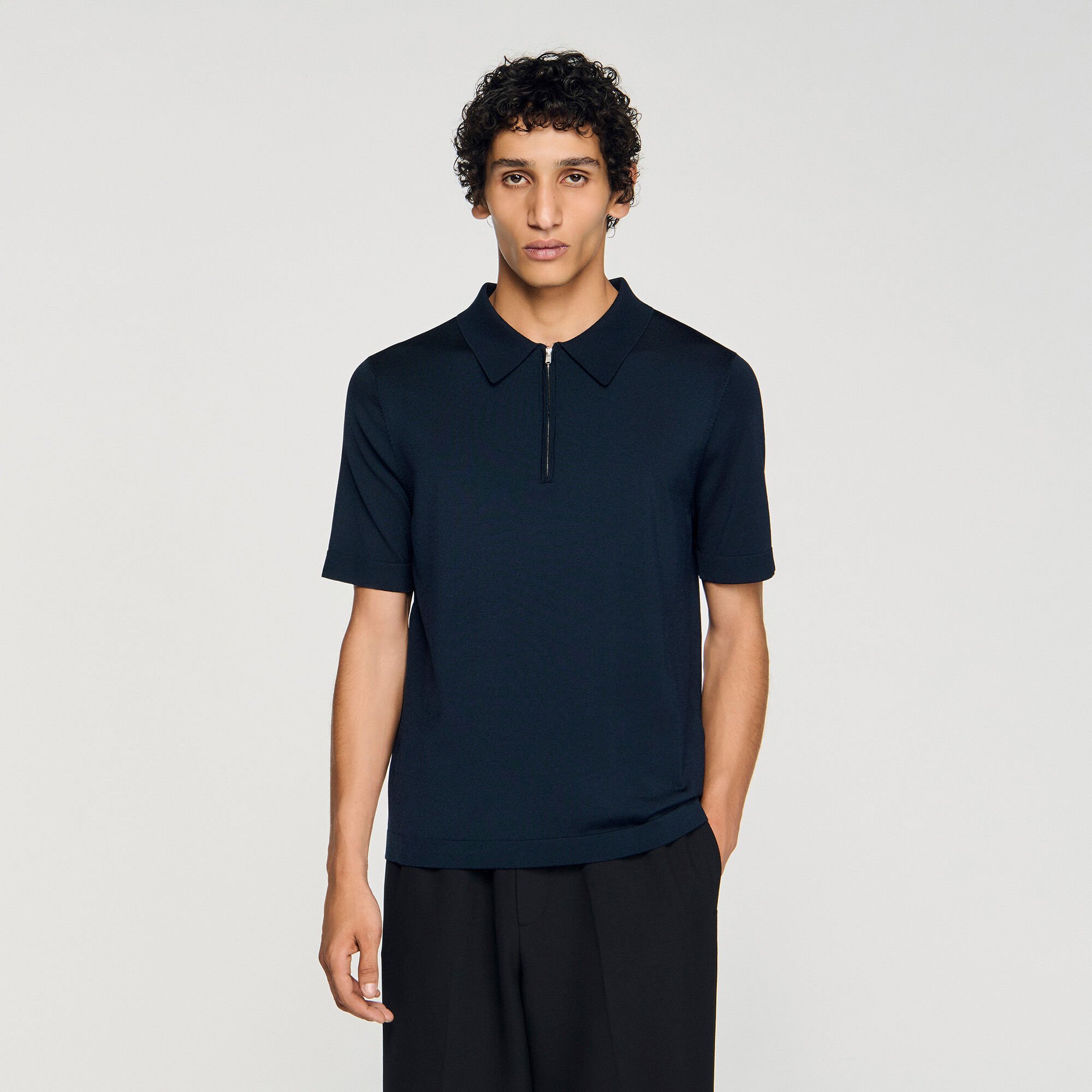 Poloshirt aus Strick mit Reißverschluss