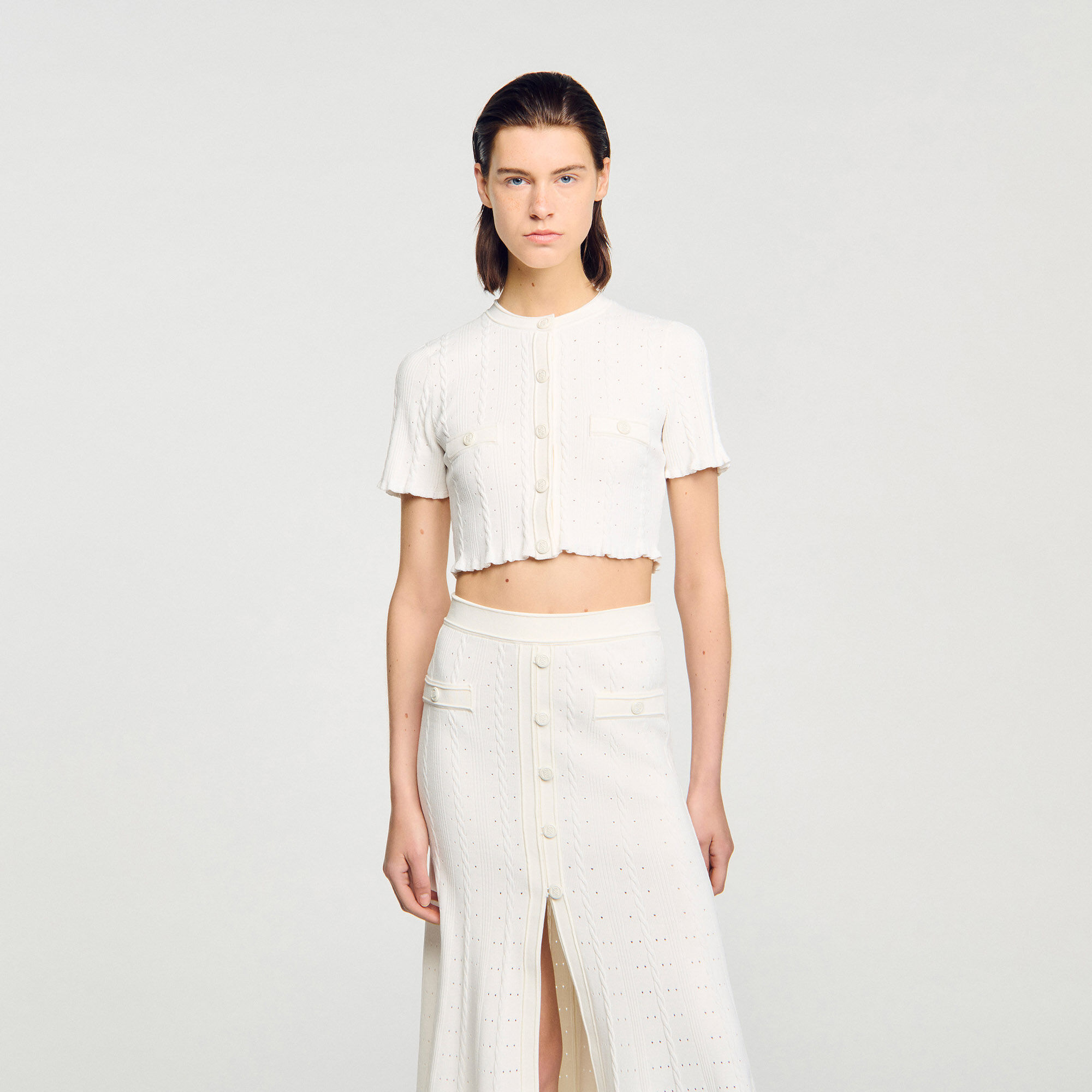 Kurzer Cardigan Pointelle-Strick