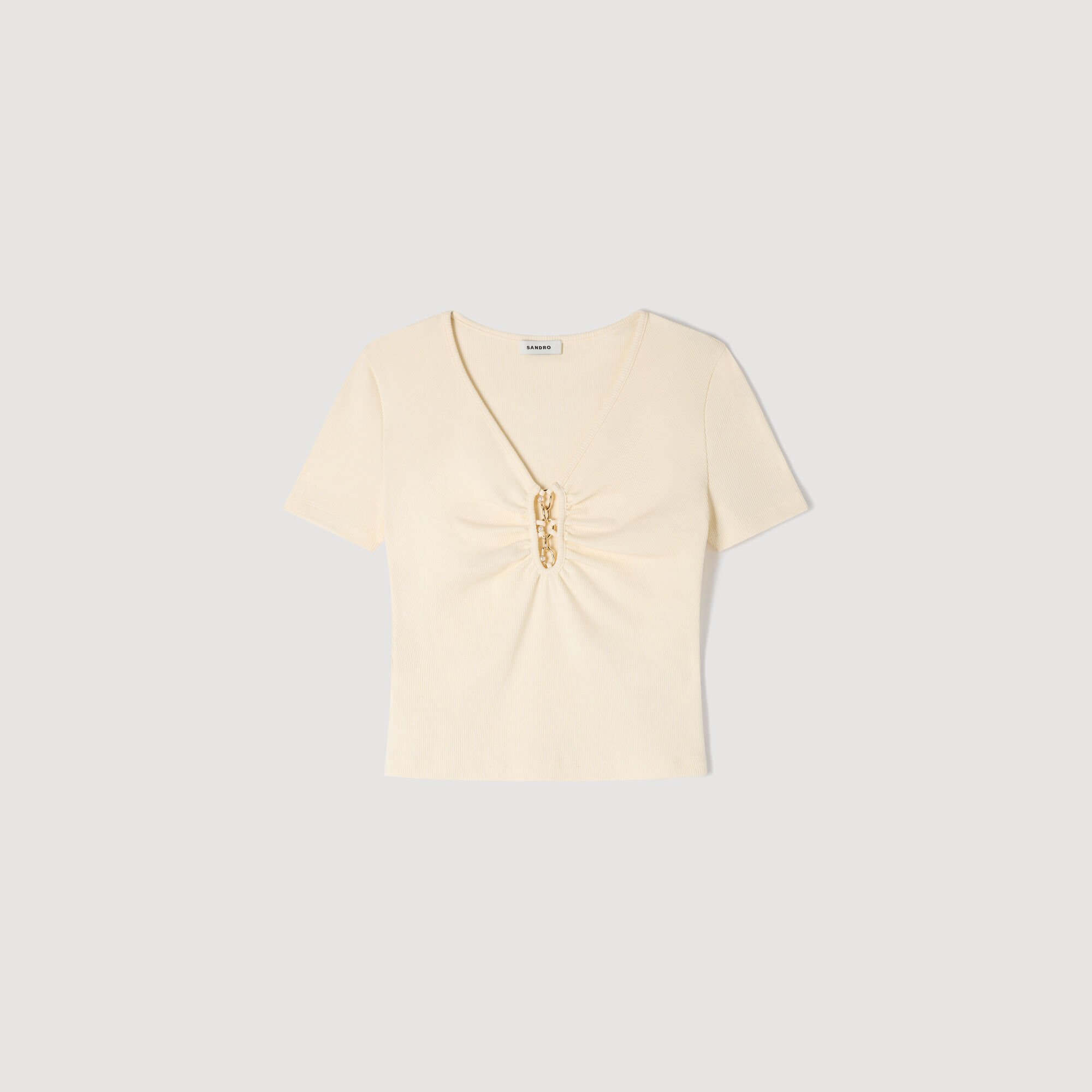 Kurzes Baumwoll-T-Shirt mit Schmuck