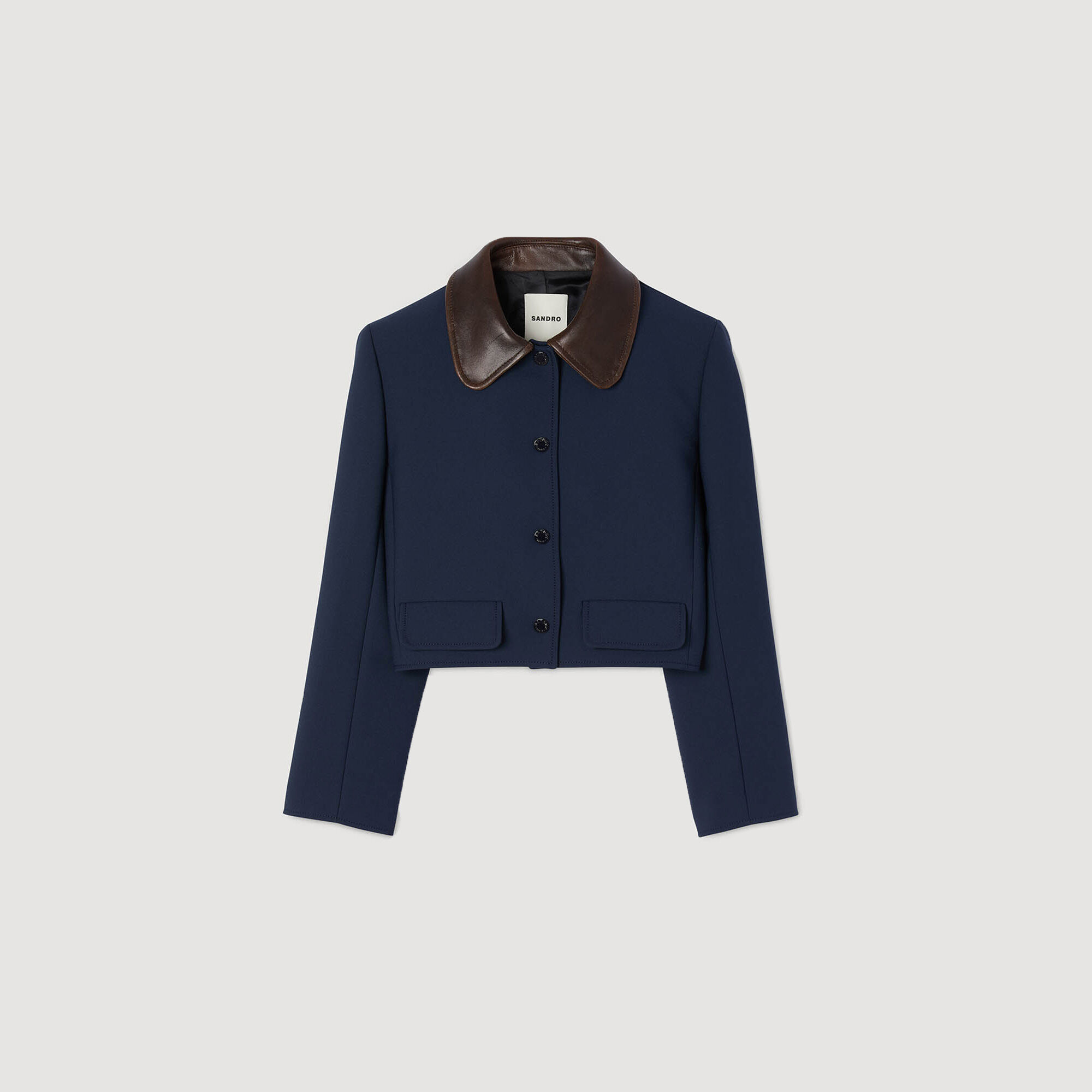 Kurze Jacke mit Lederkragen