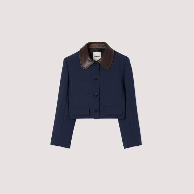Kurze Jacke mit Lederkragen