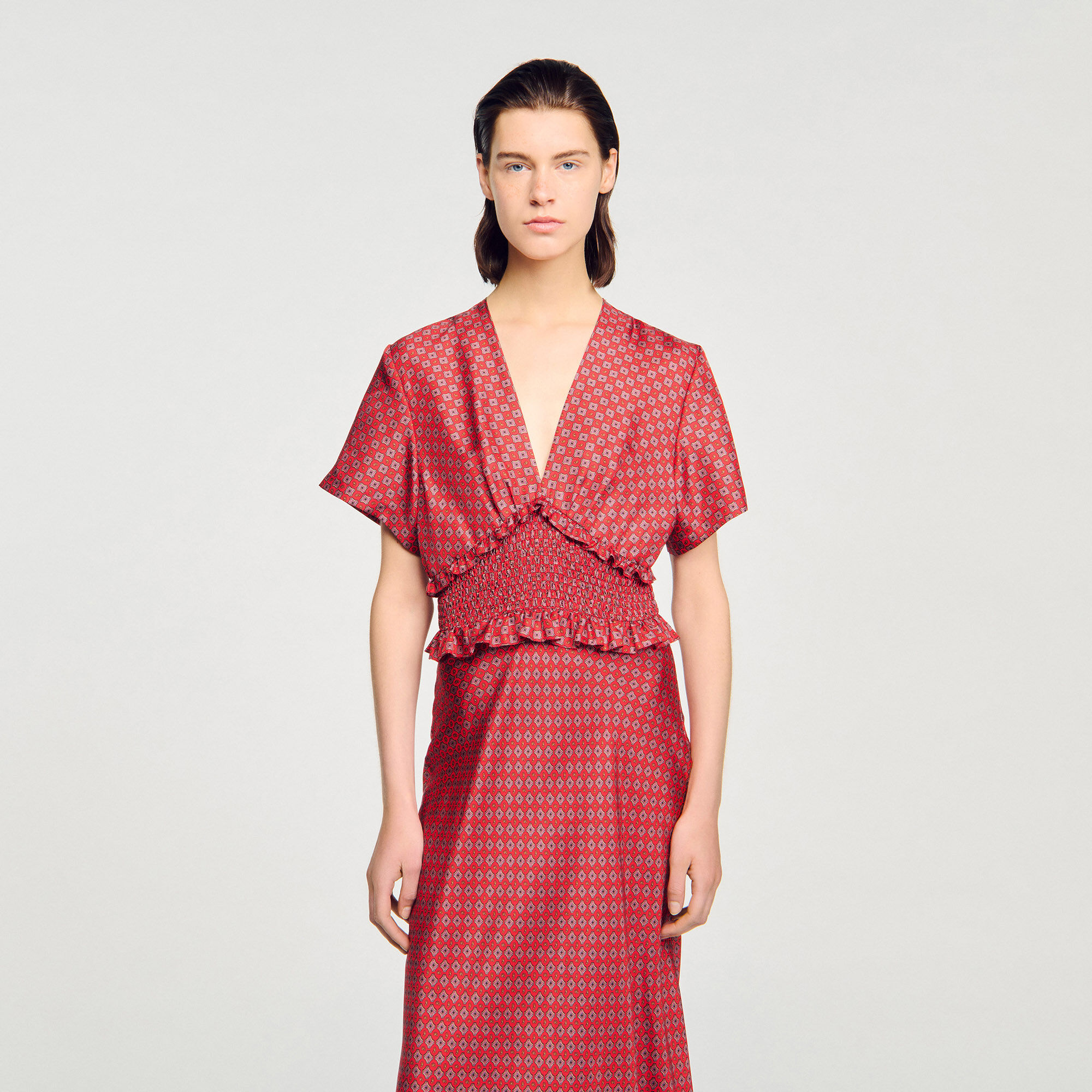 Langes Kleid mit Tuchprint