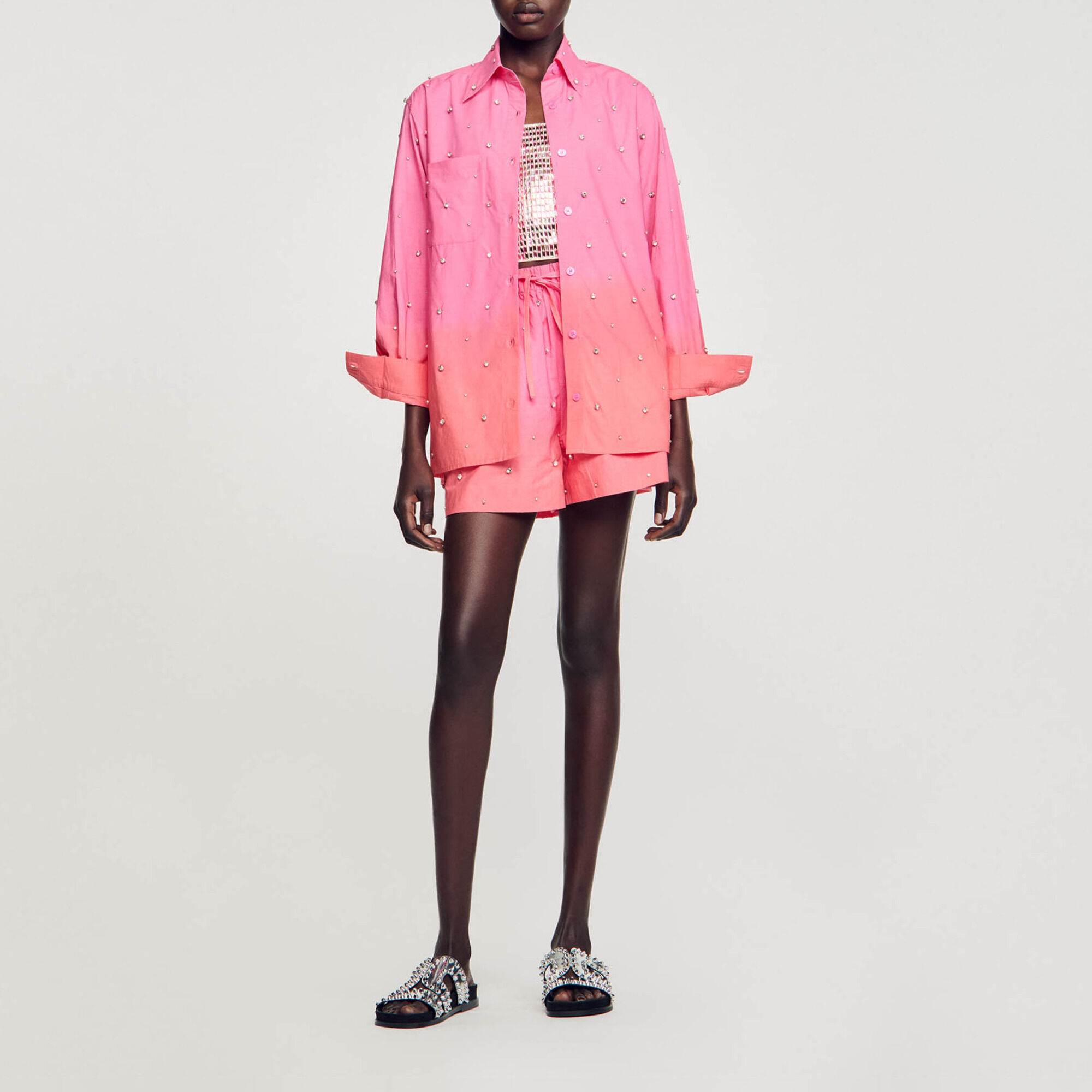 Dip-Dye-Hemdbluse mit Strassbesatz