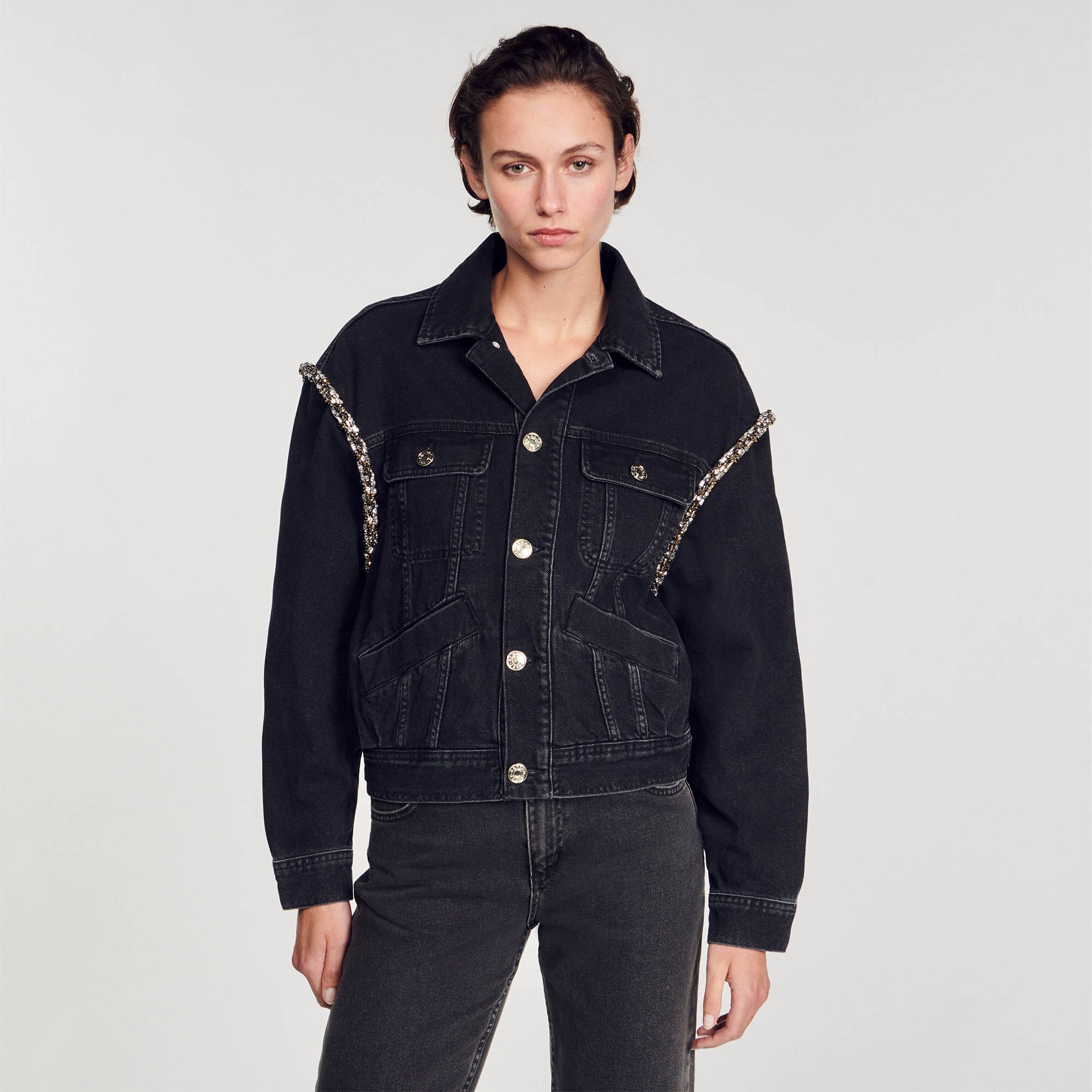 Oversize-Jeansjacke mit Strass
