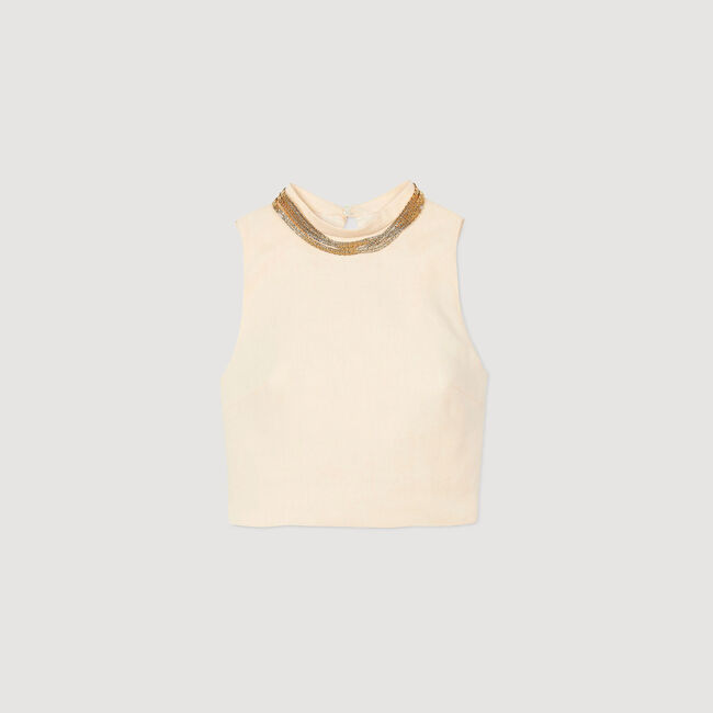 Kurzes Stricktop mit Halskette