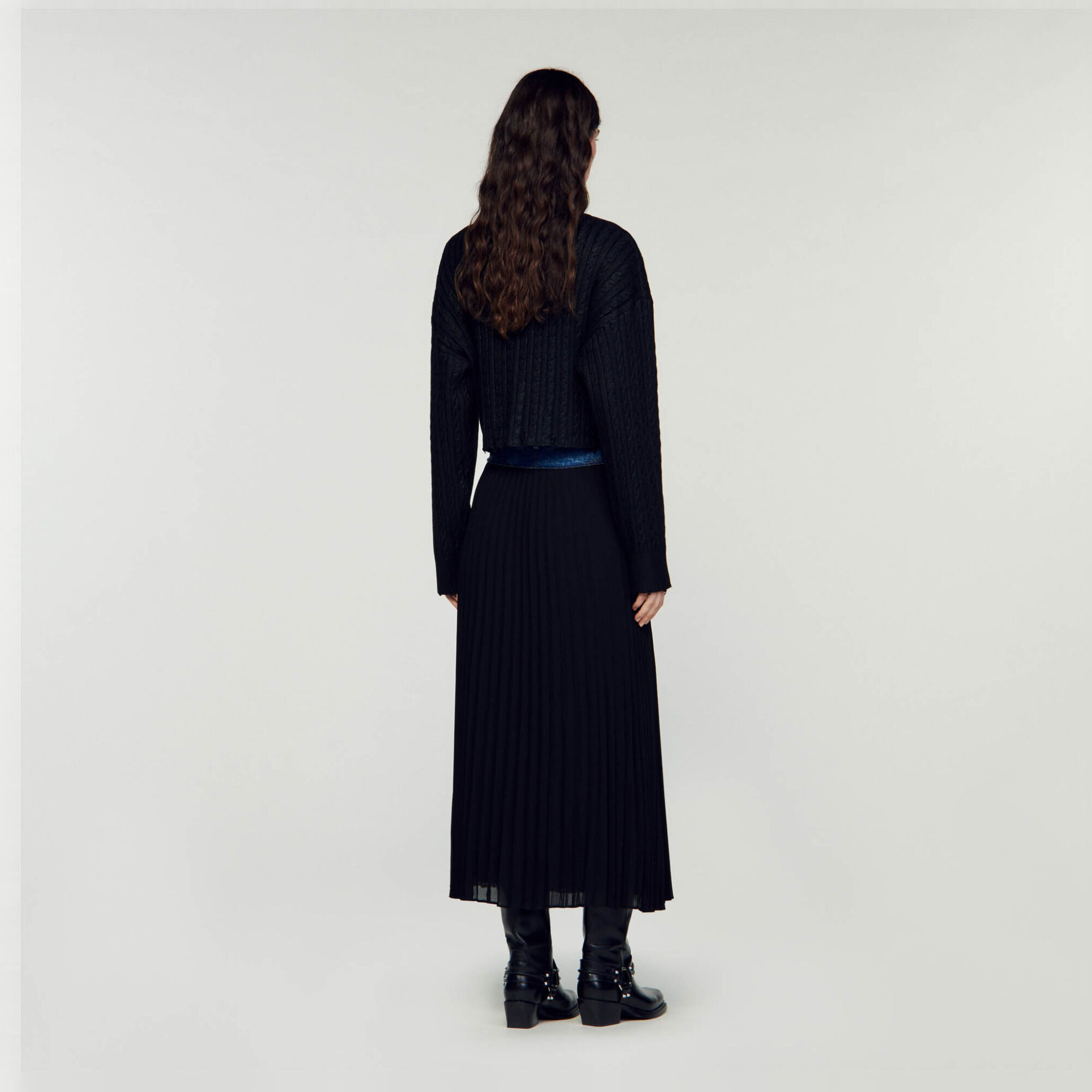 Langer Plisseerock aus Denim