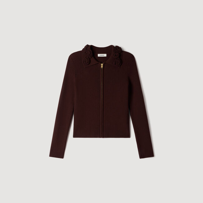 Cardigan mit floralem Zierkragen