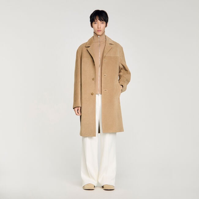 Langer Ledermantel mit G&uuml;rtel