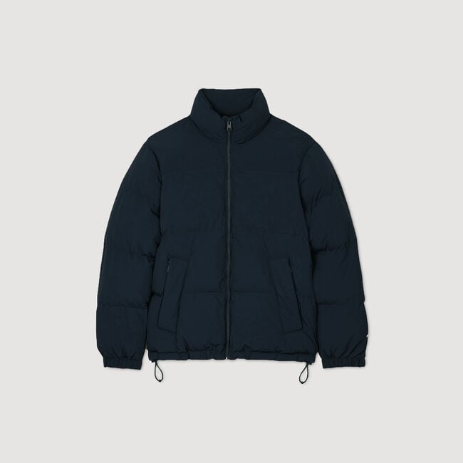 Daunenjacke mit Kapuze, Stehkragen