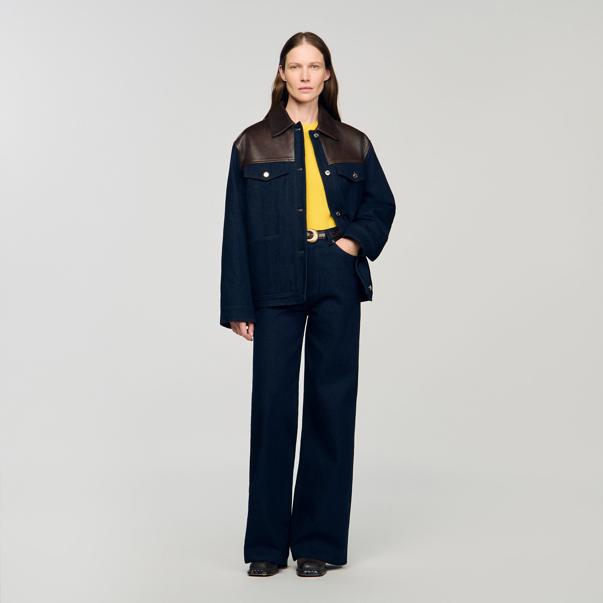 Blouson aus Denim und Leder