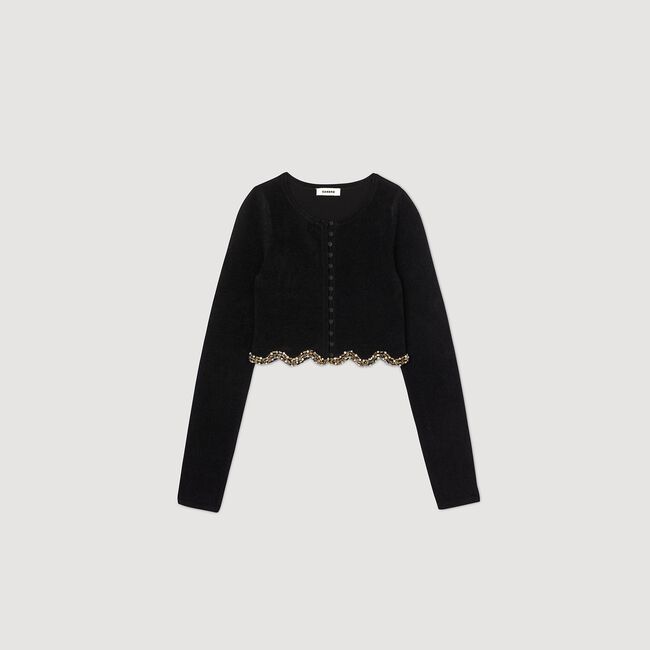 Kurzer Velourscardigan mit Strass