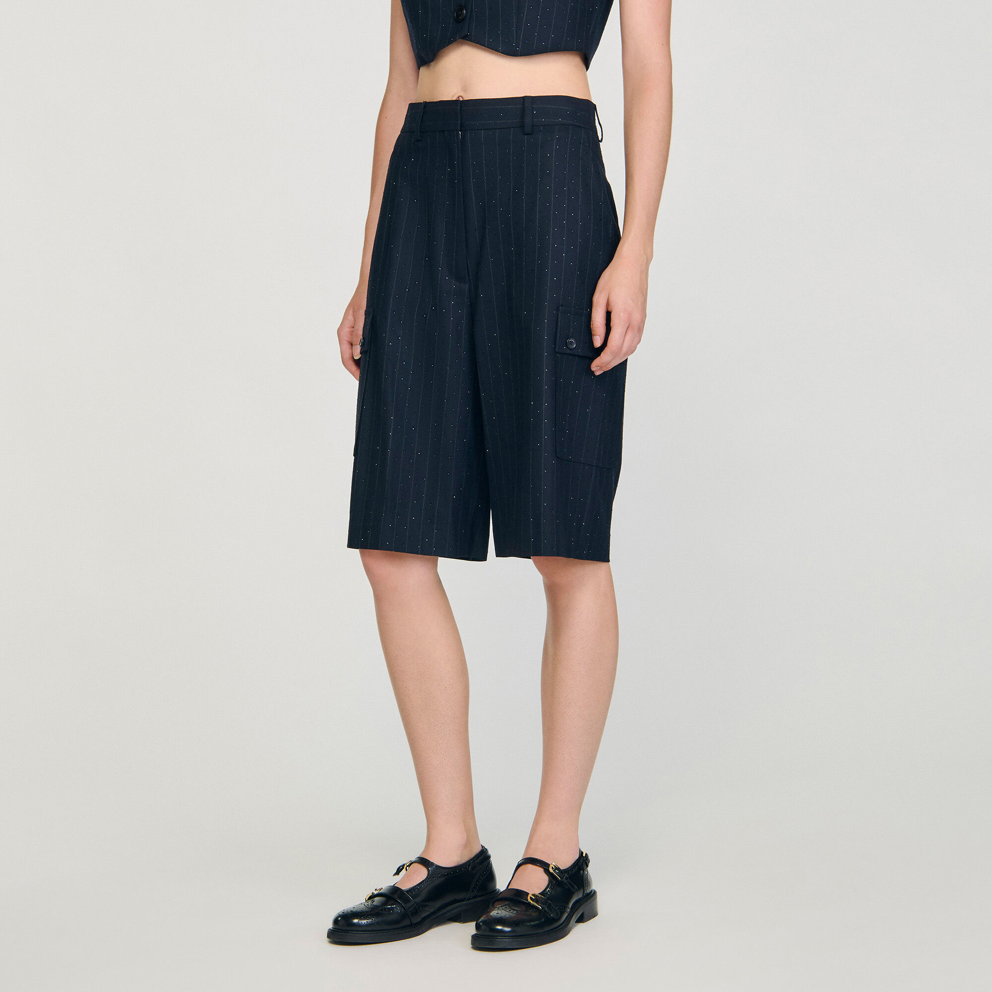 Gestreifte Bermudashorts mit Strass