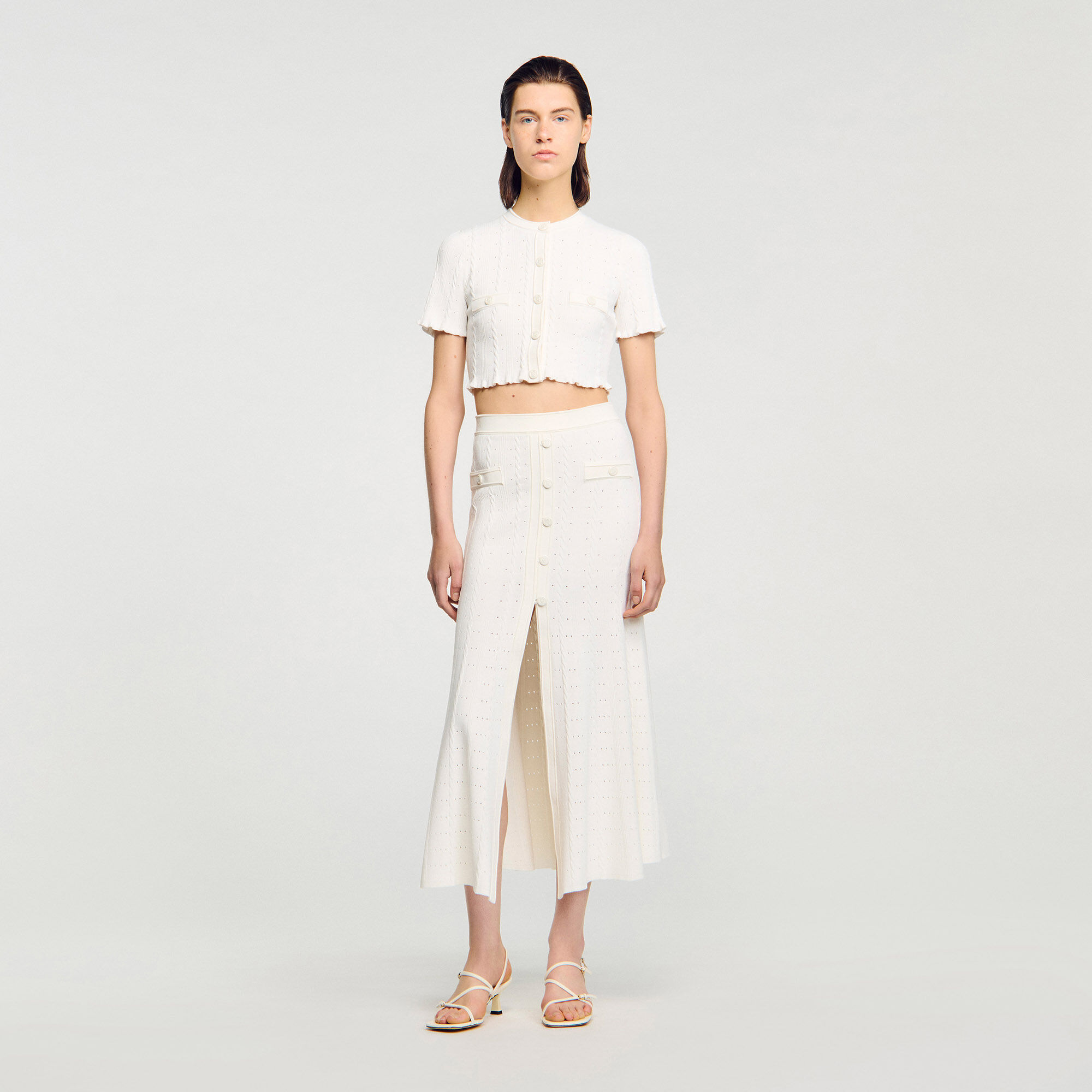 Kurzer Cardigan Pointelle-Strick