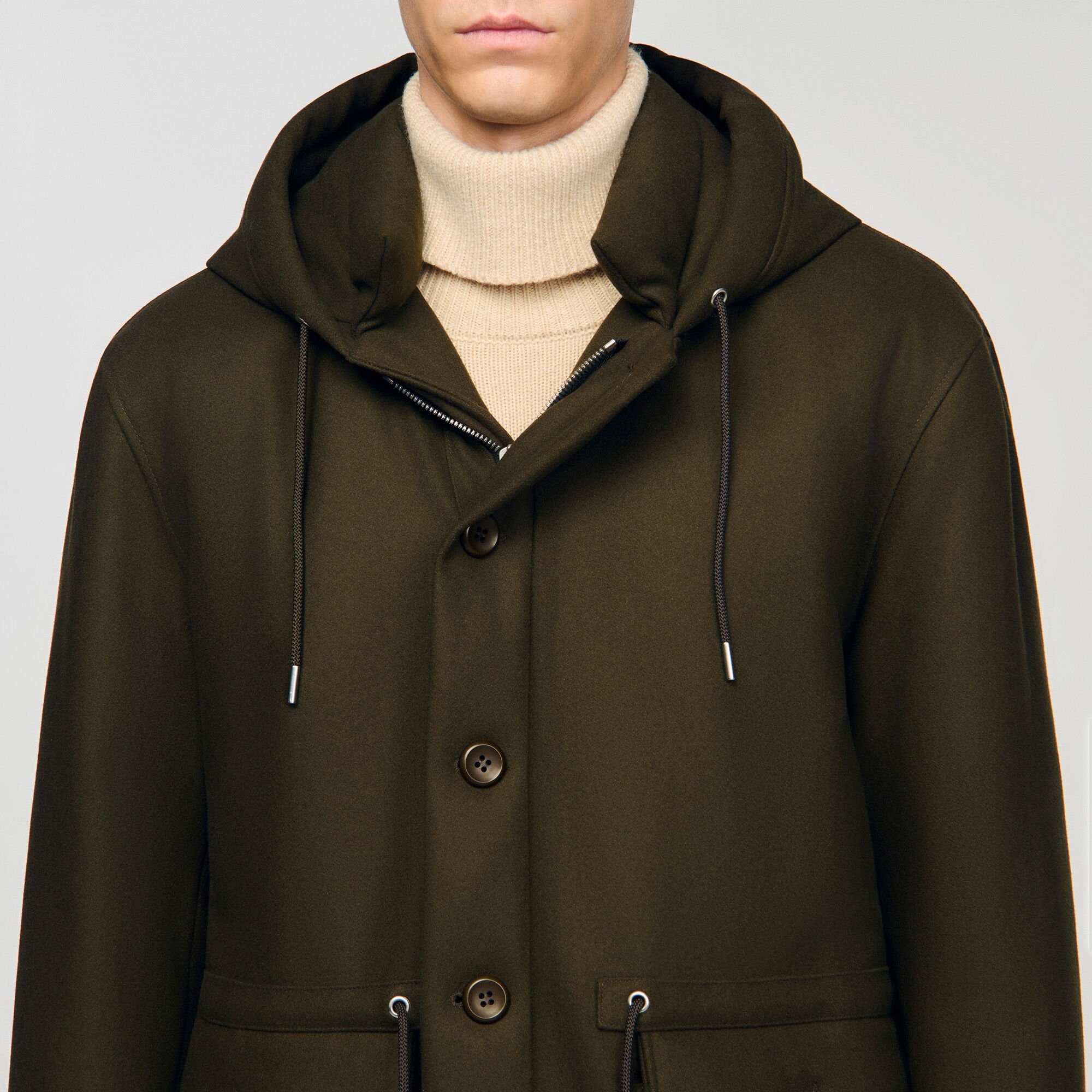 Parka aus Wolle mit Kapuze