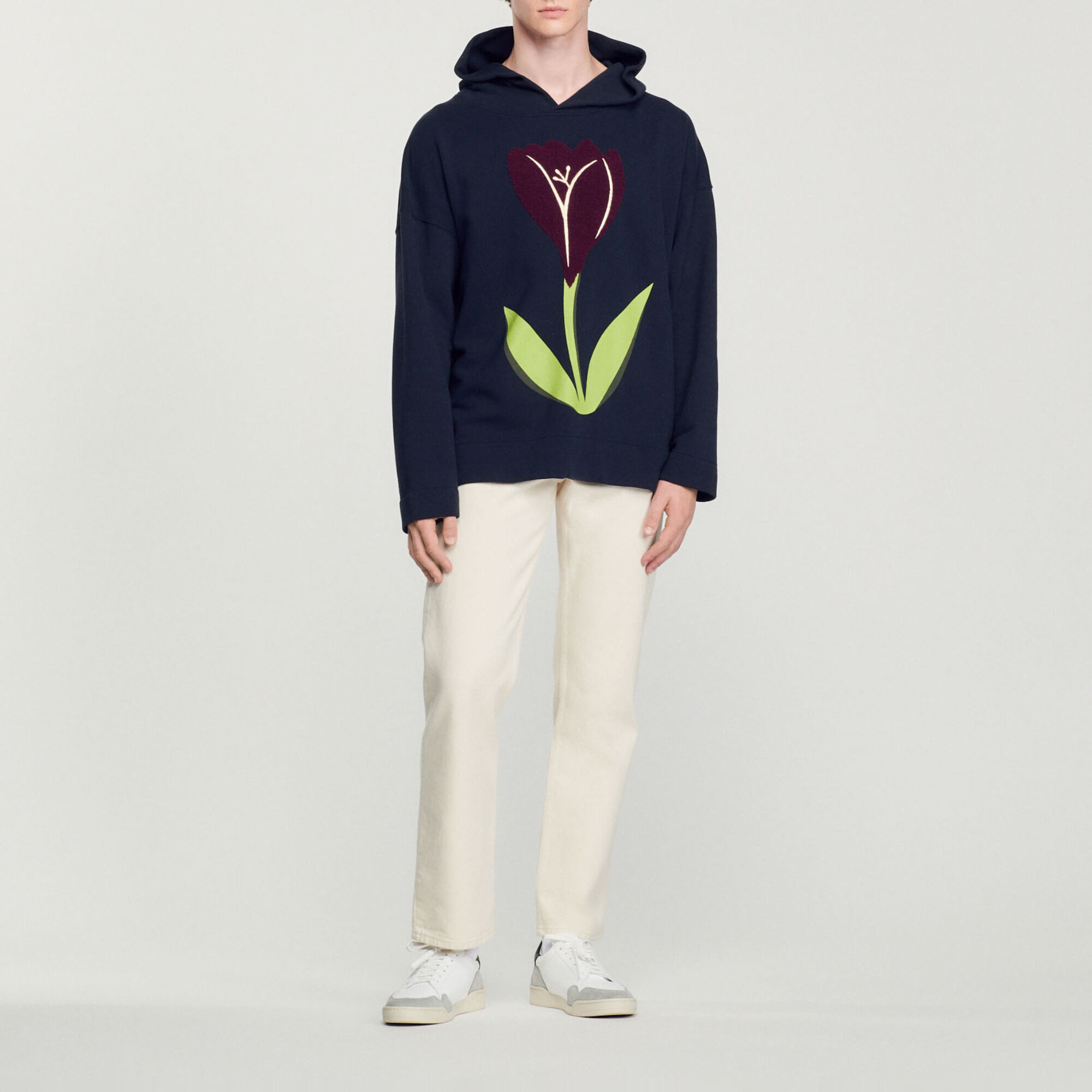 Kapuzenhoodie mit Tulpen-Stickerei