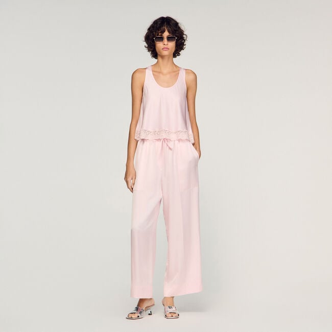 Satin-Top mit Spitze