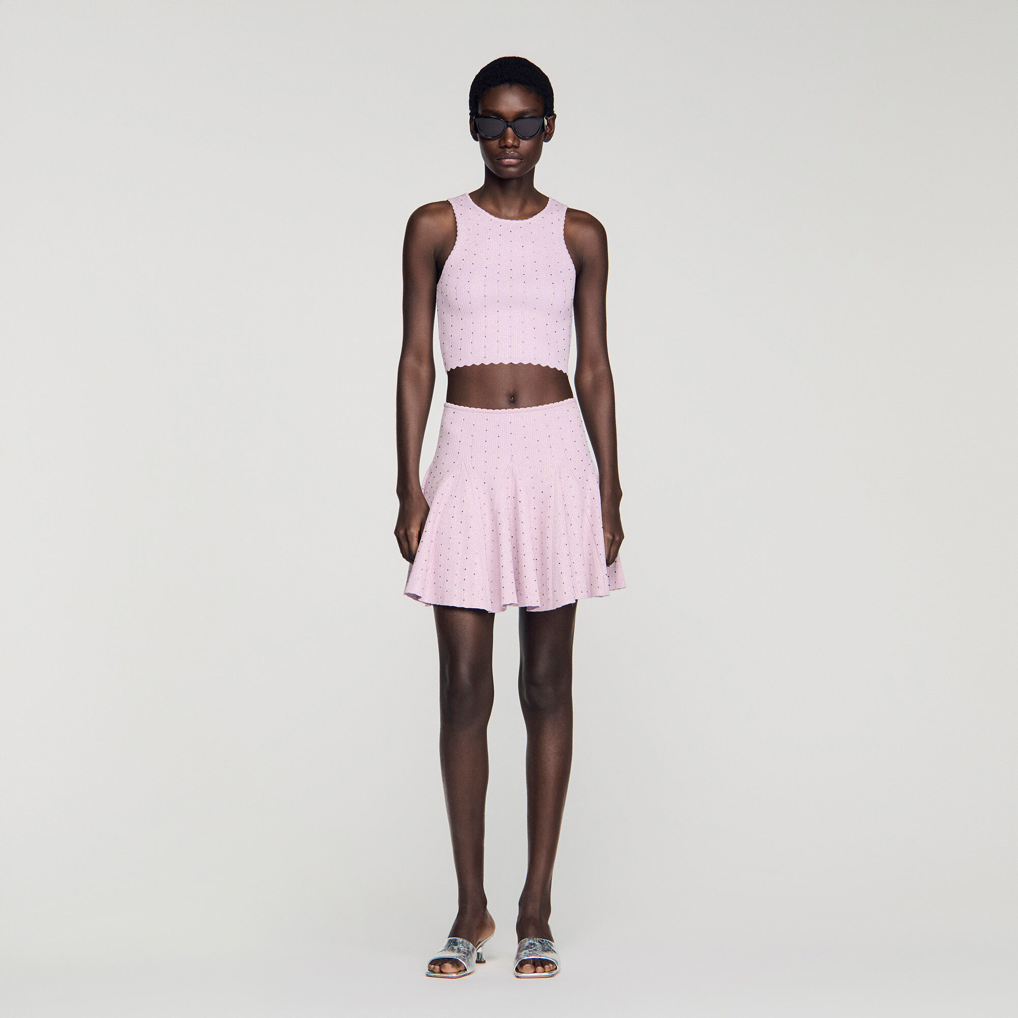 Kurzer Strickpullover mit Strass