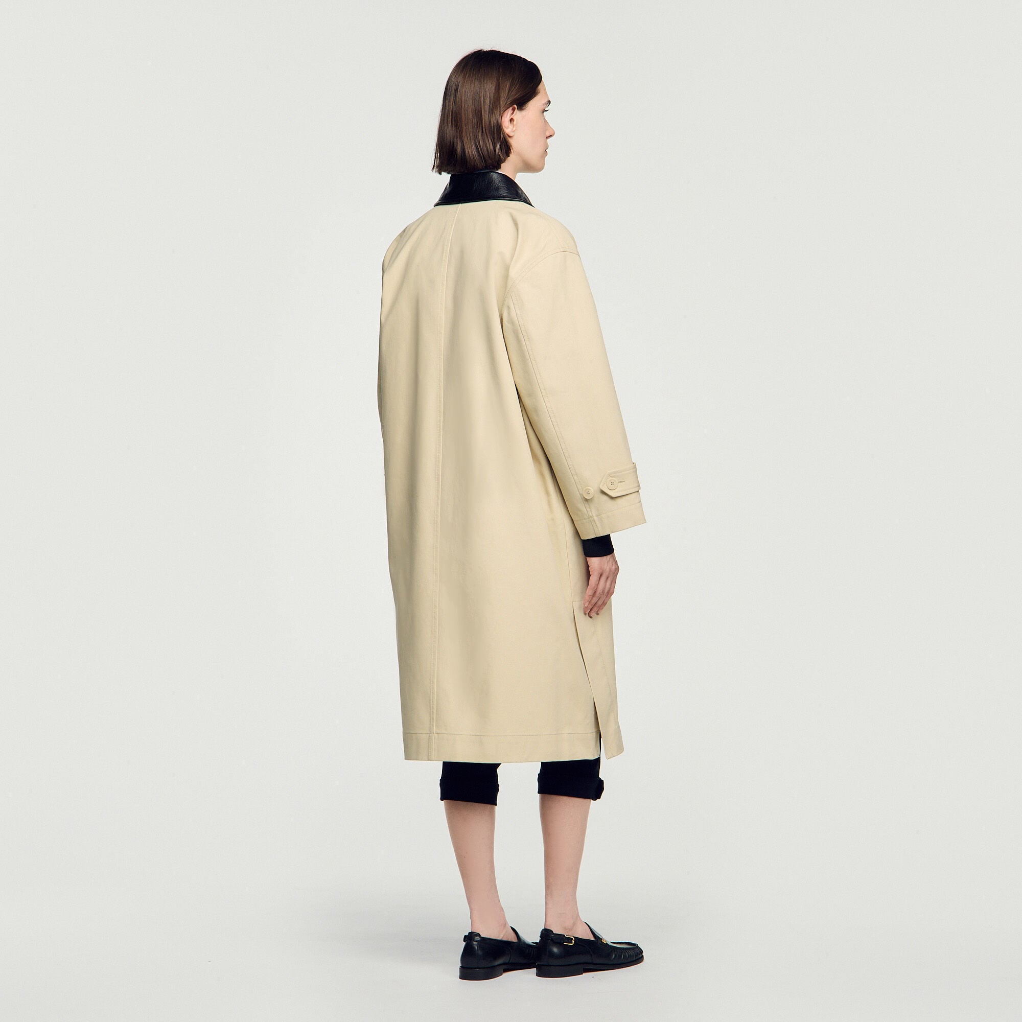 Langer Mantel mit Lederkragen - Damen | Sandro