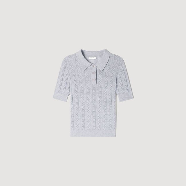 Pointelle-Wollpulli mit Polokragen