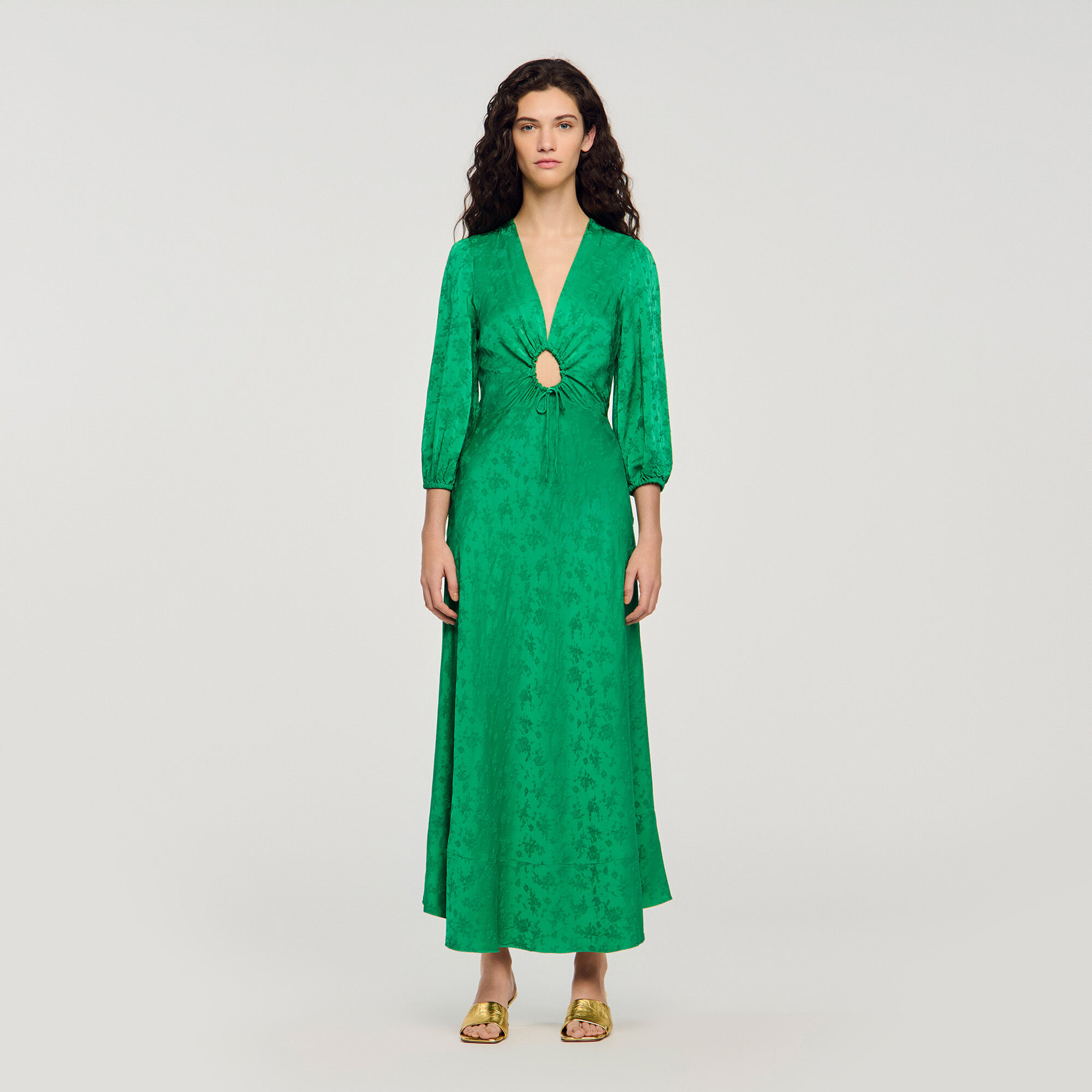 Langes Kleid mit Blumen-Jacquard
