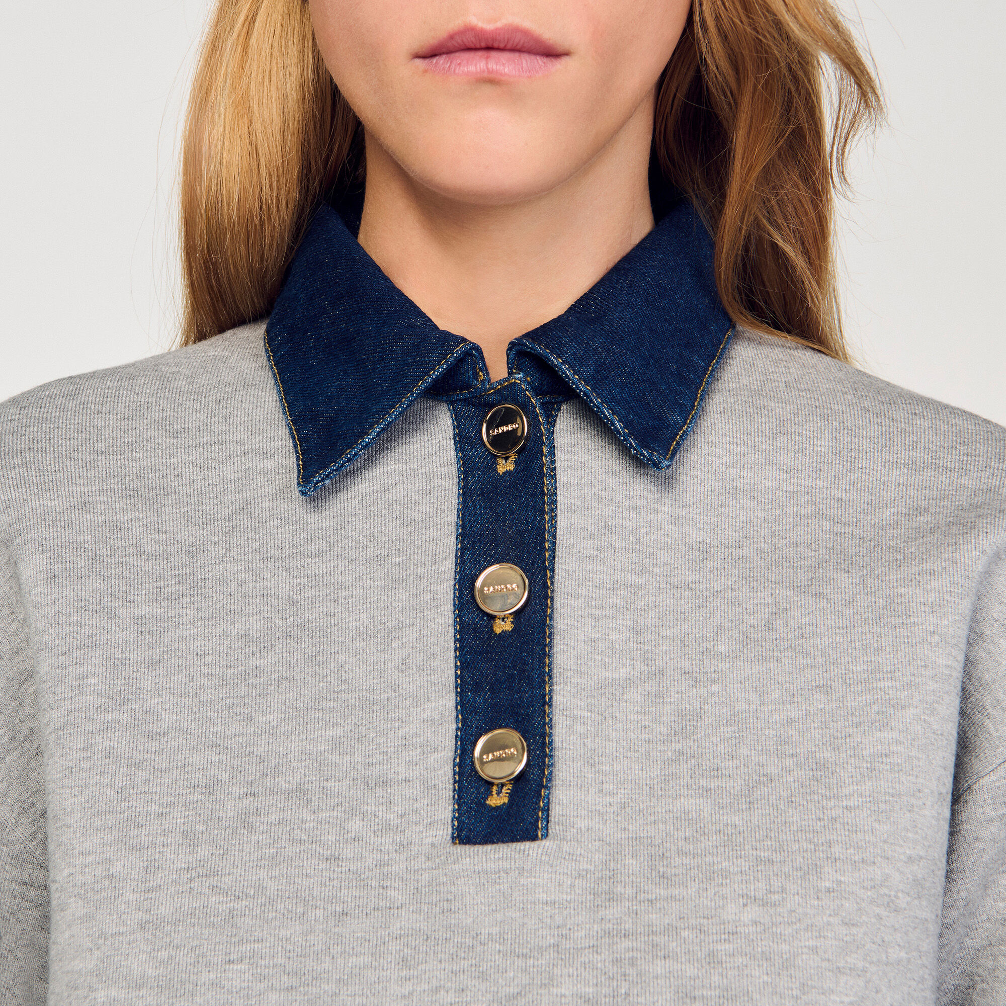 Pullover mit Kragen aus Jeansstoff