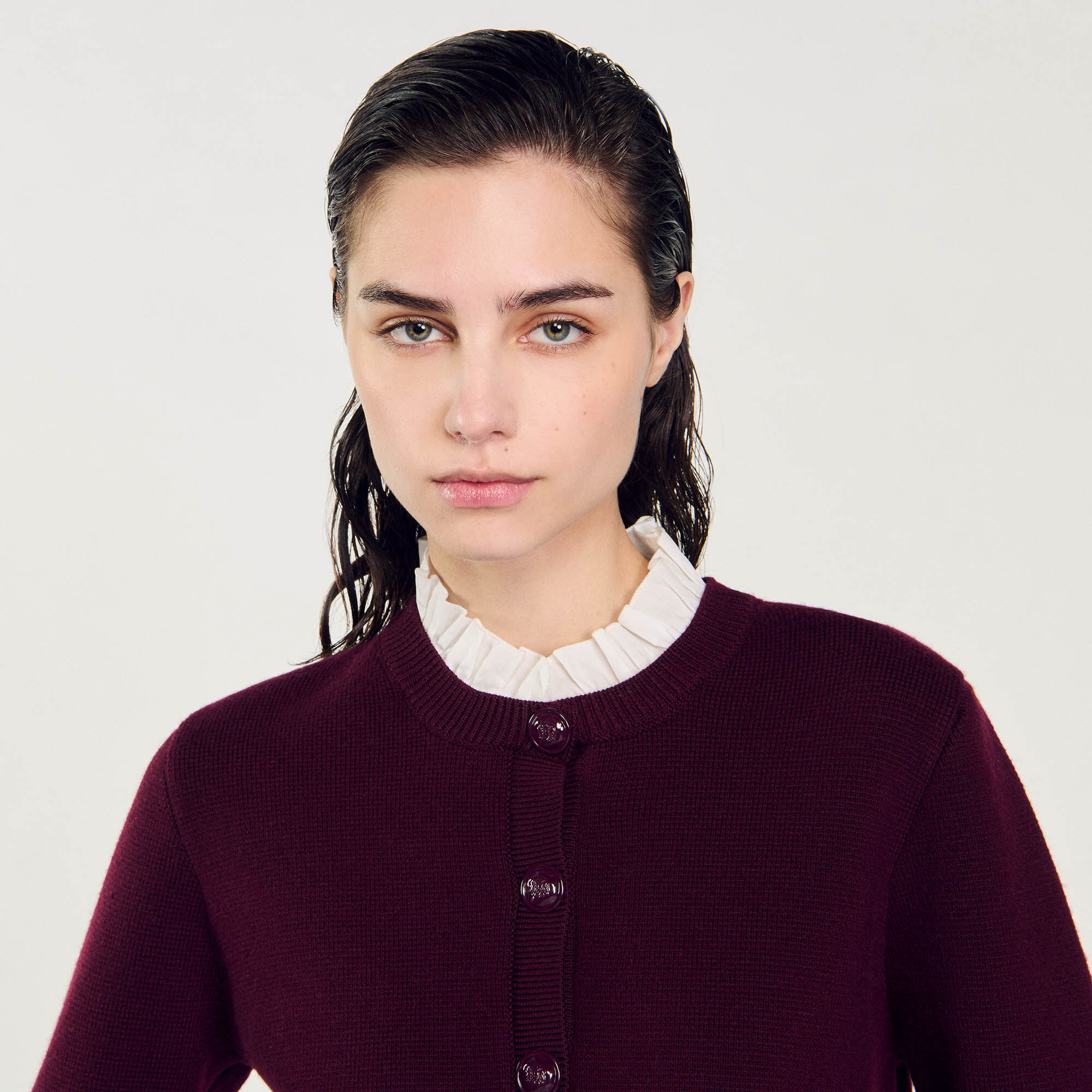 Strickcardigan mit Volantkragen