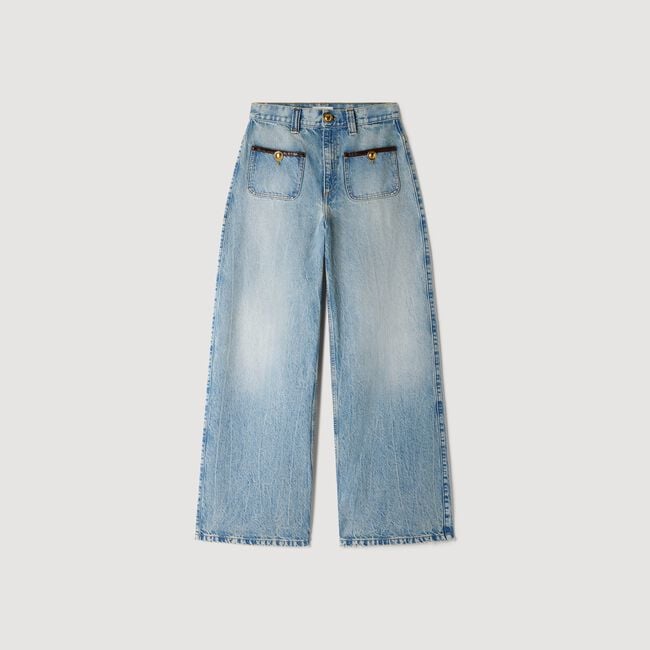 Gerade Jeans mit Lederdetails