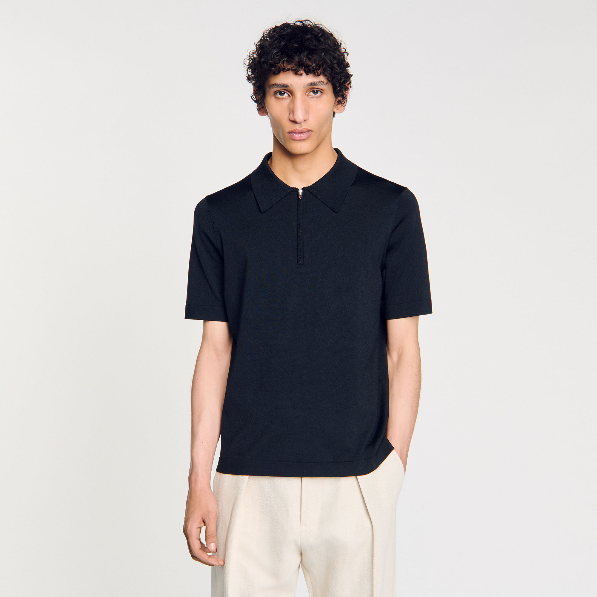 Poloshirt aus Strick mit Reißverschluss