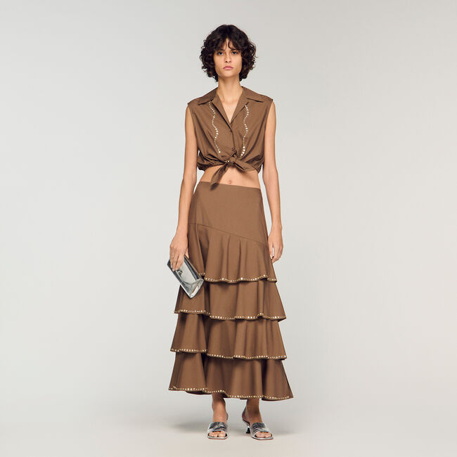 Langer Rock mit Strass und Volants