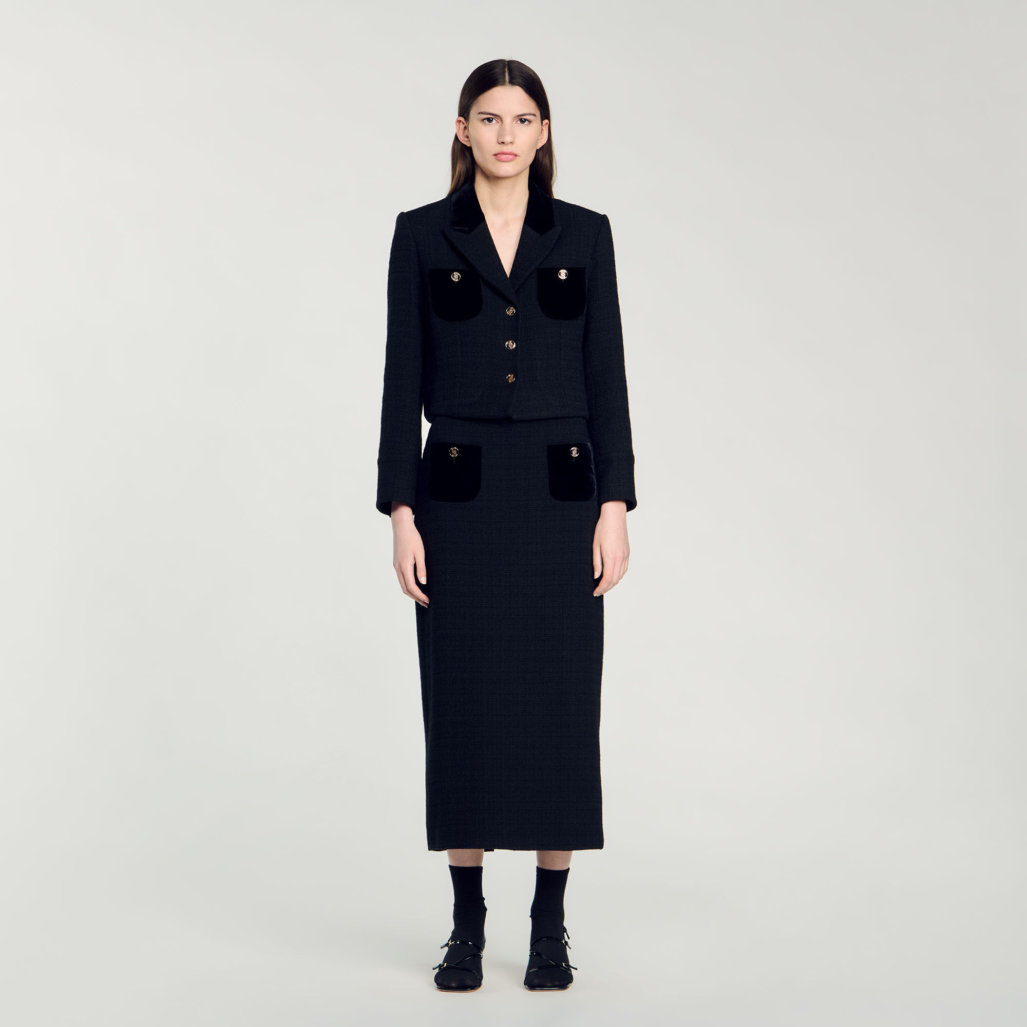 Kurze Jacke aus Tweed und Velours