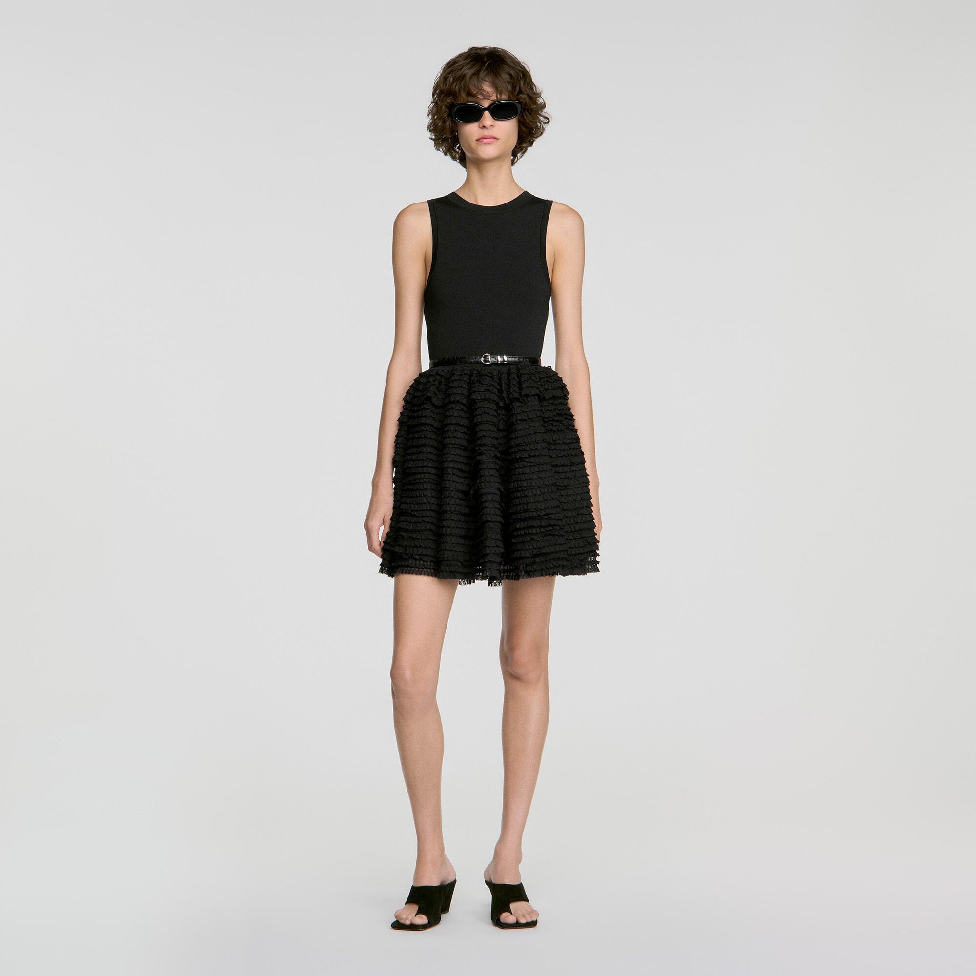 Kurzes Spitzenkleid mit Volants - Damen | Sandro