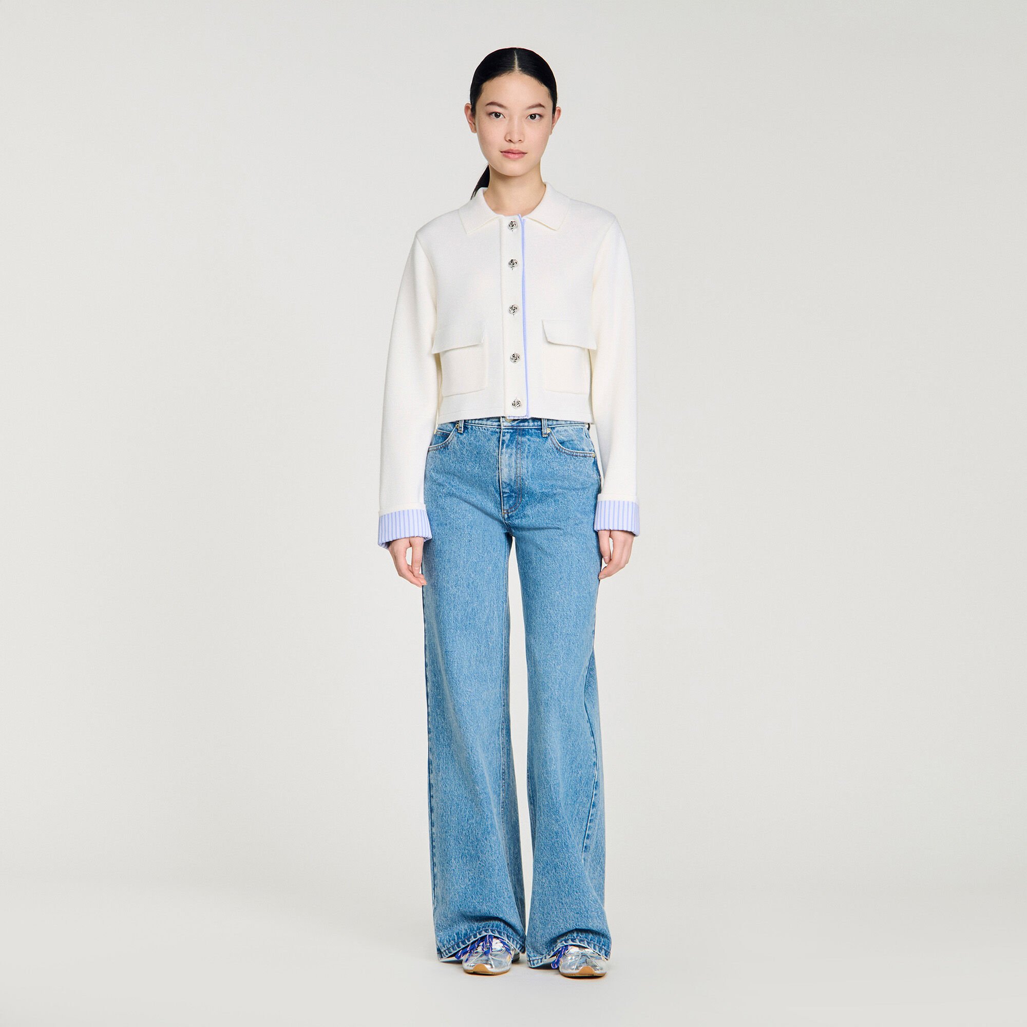 Cardigan mit Popeline-Polokragen