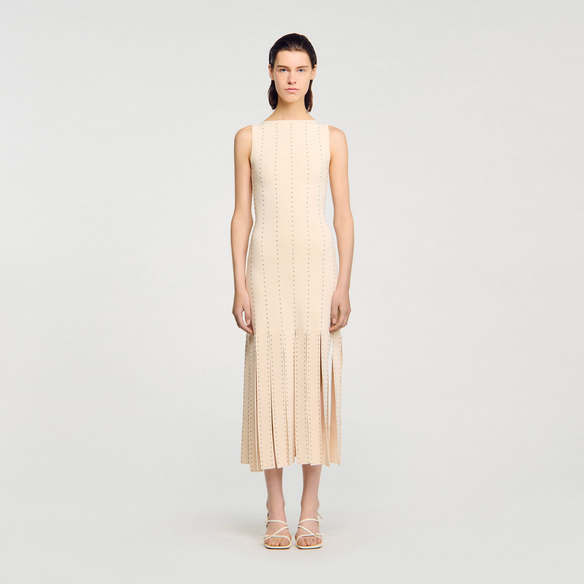 Langes Strickkleid mit Fransen