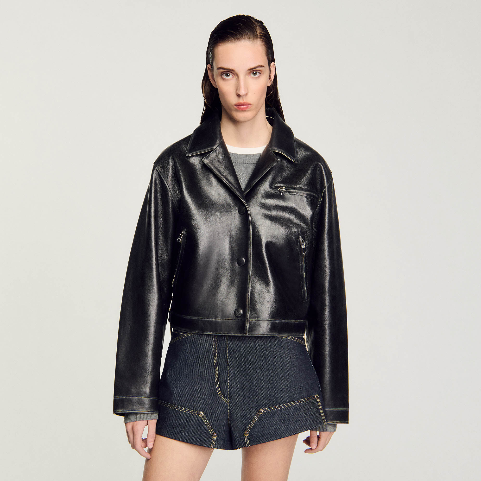 Blouson aus Leder im Vintage-Stil