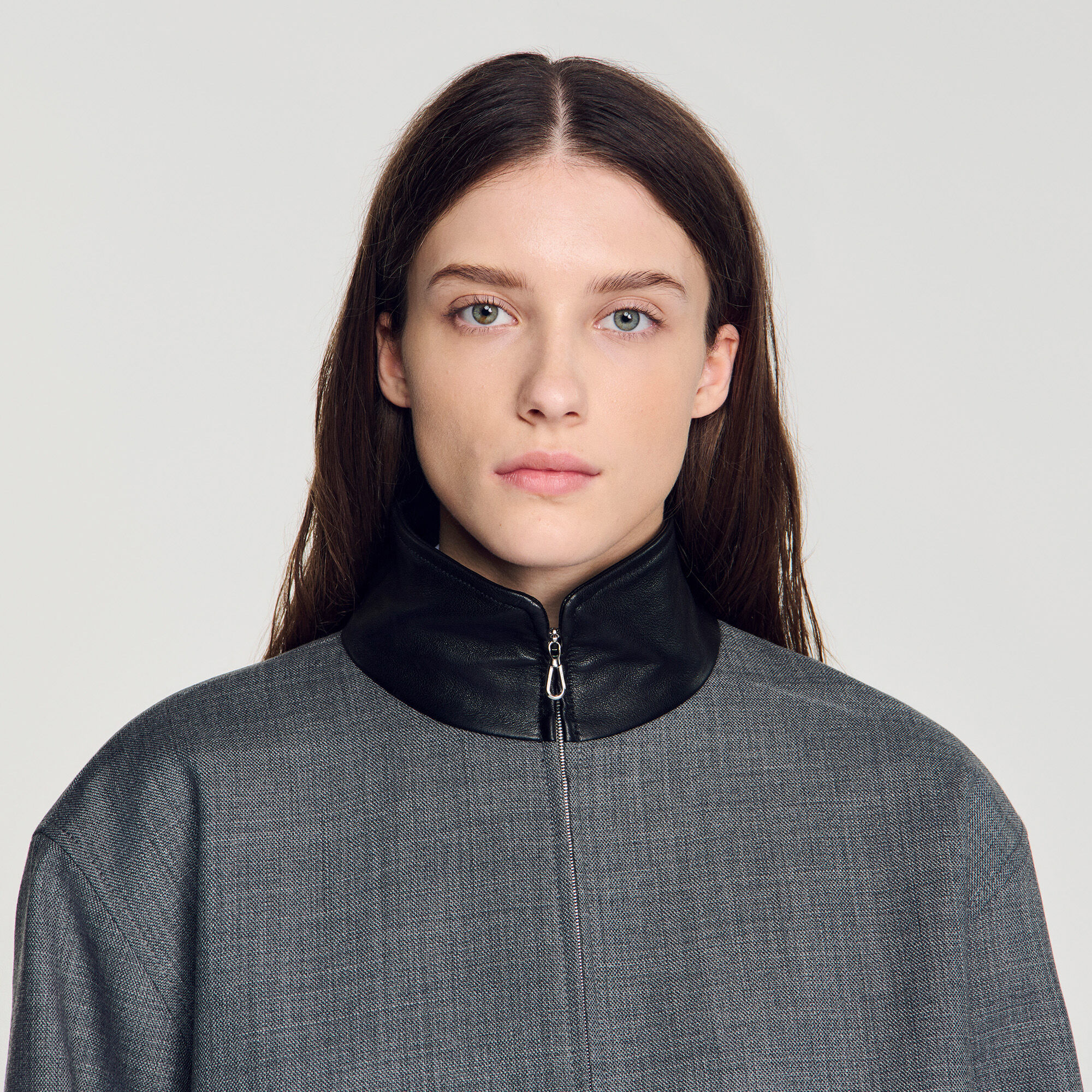 Oversize-Blouson mit Lederkragen