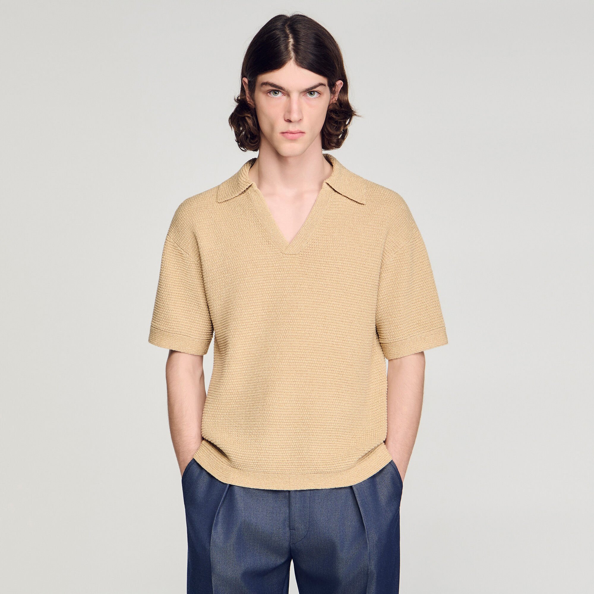 Poloshirt in Jute-Optik