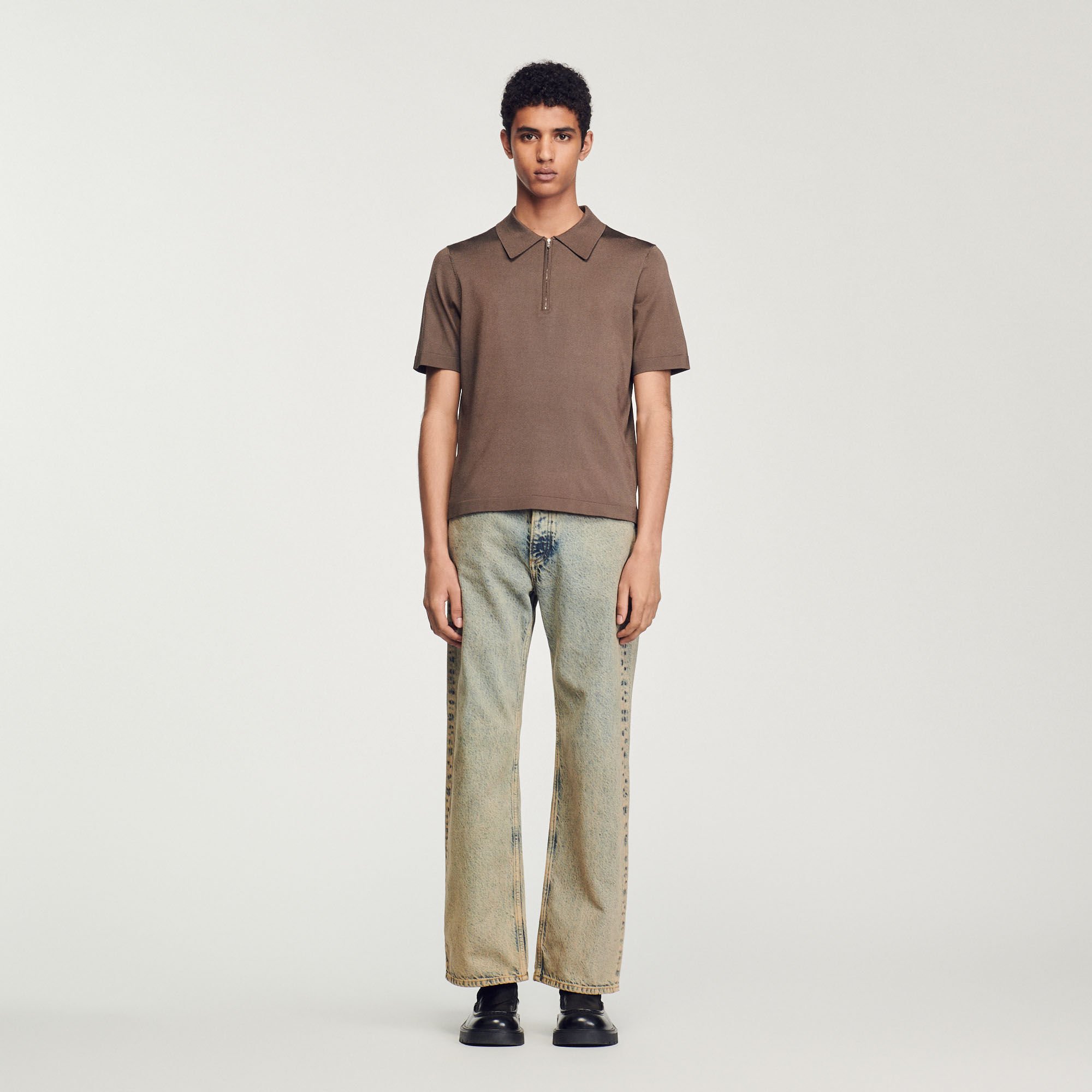Poloshirt aus Strick mit Reißverschluss