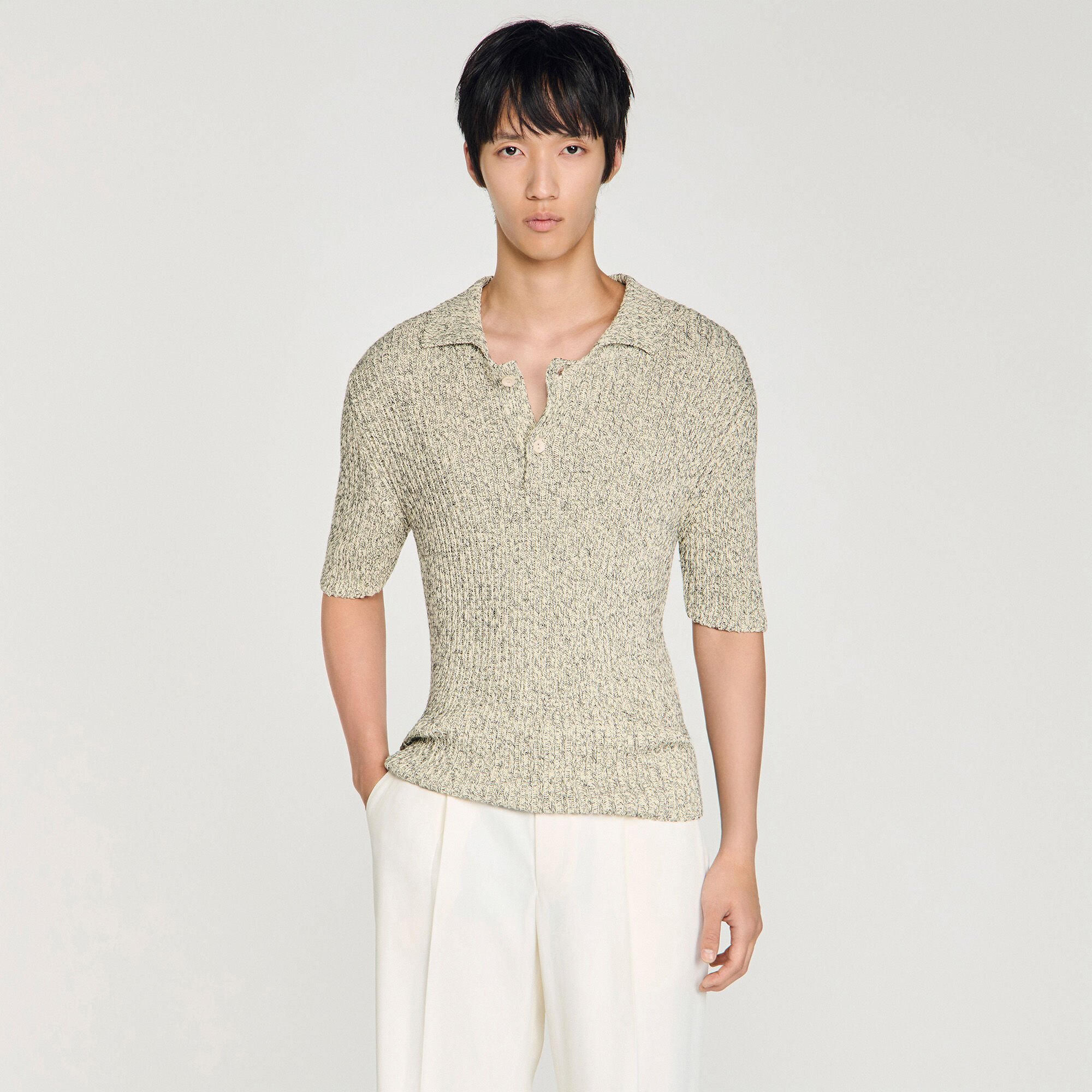 Polo aus meliertem Baumwollstrick