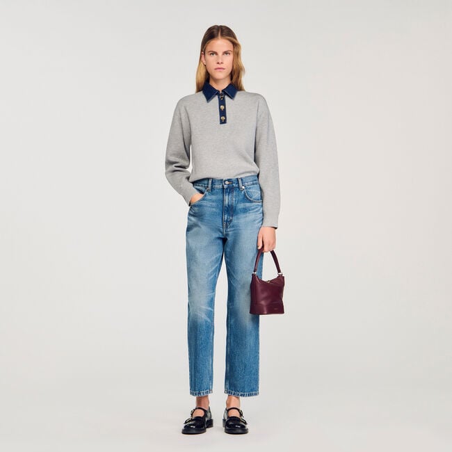 Pullover mit Kragen aus Jeansstoff