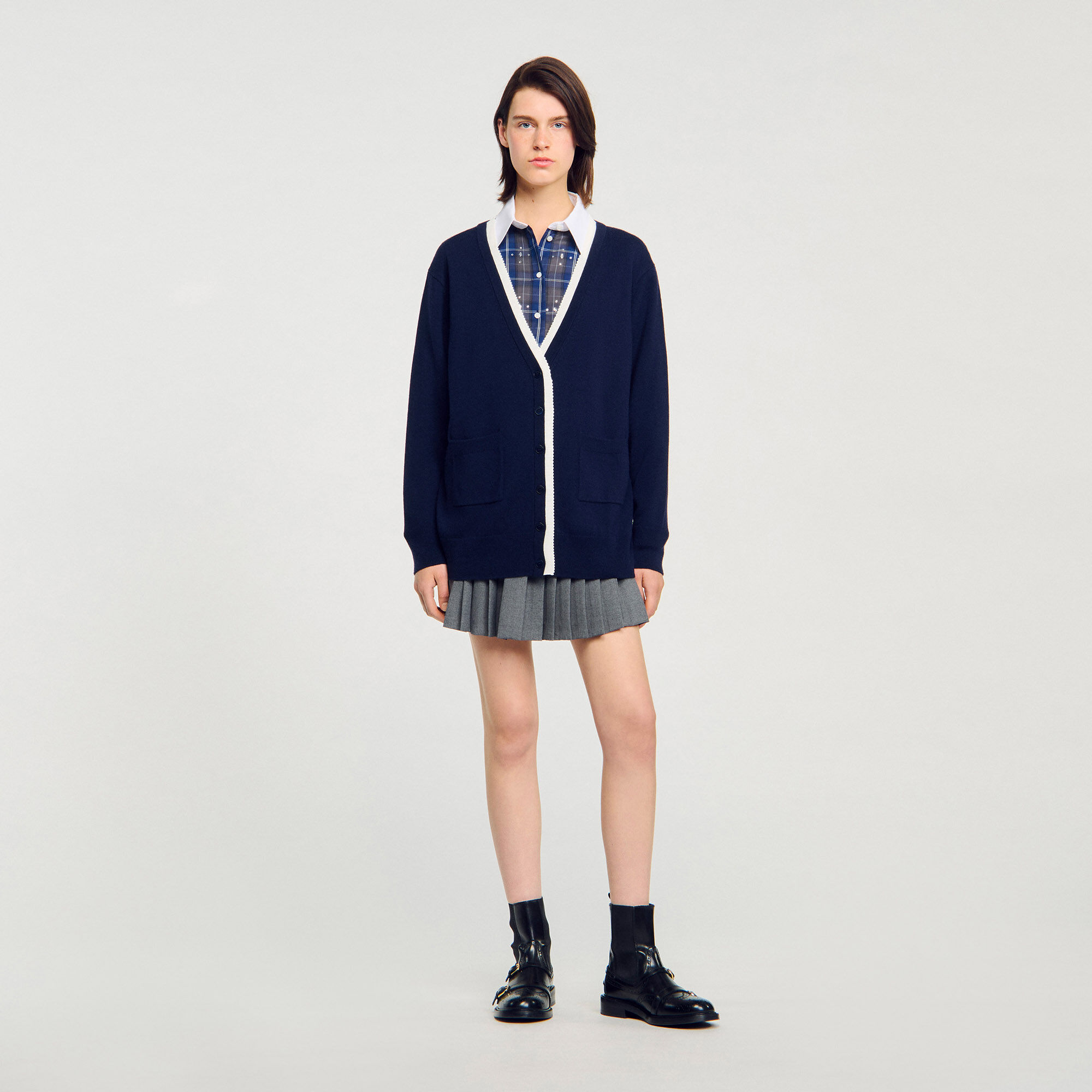 Langer zweifarbiger Cardigan