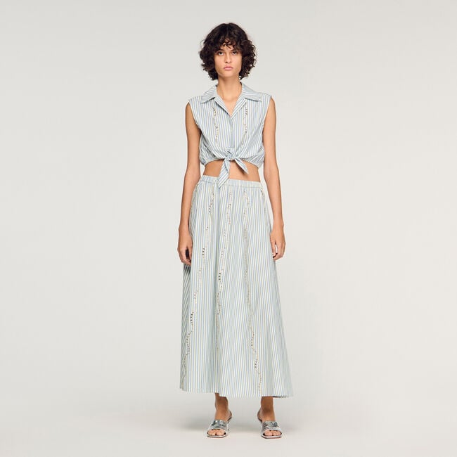 Kurze Streifenbluse mit Strass