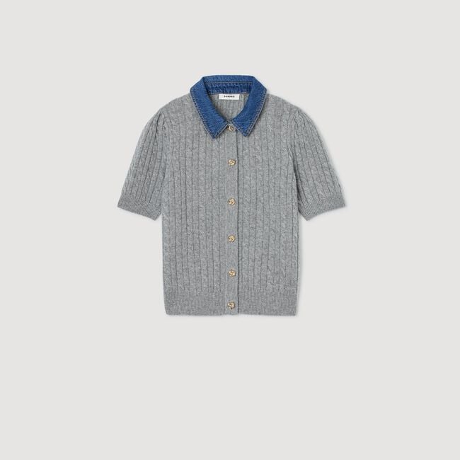 Cardigan mit Denim-Kragen