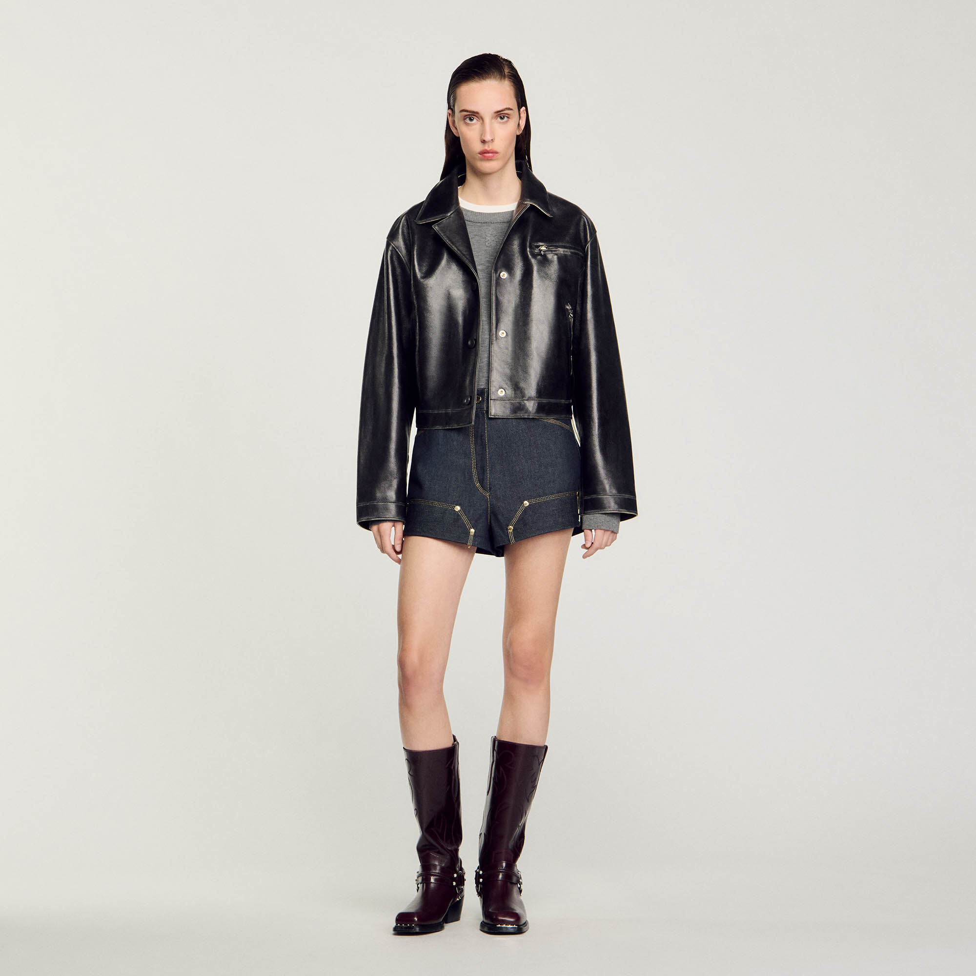 Blouson aus Leder im Vintage-Stil
