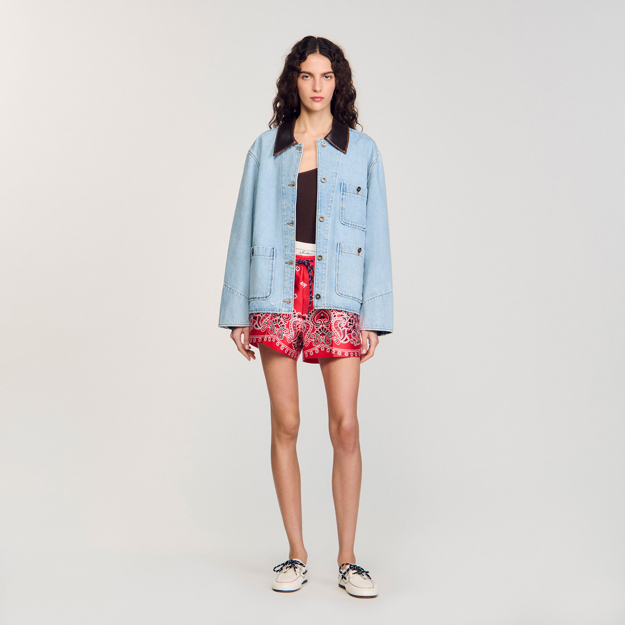 Blouson aus Denim mit Lederkragen