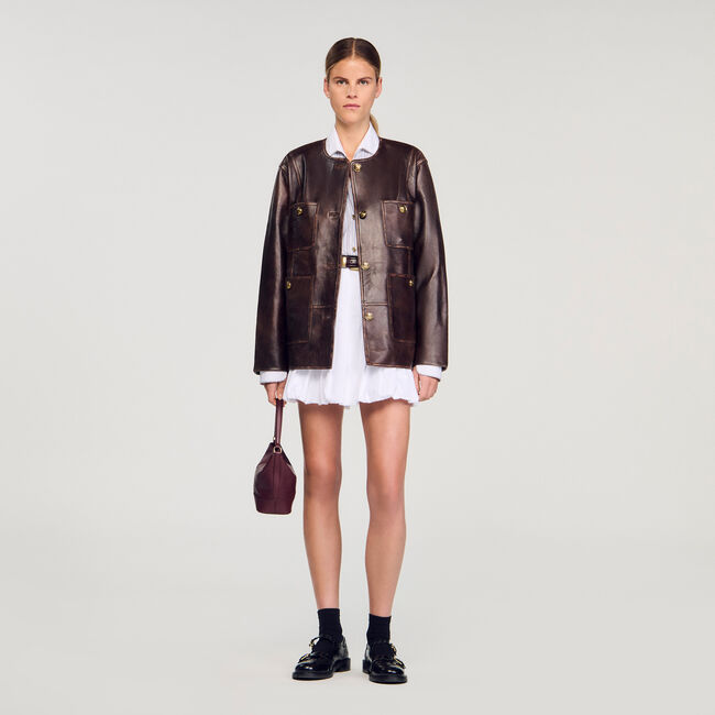 Lange Jacke aus gealtertem Leder