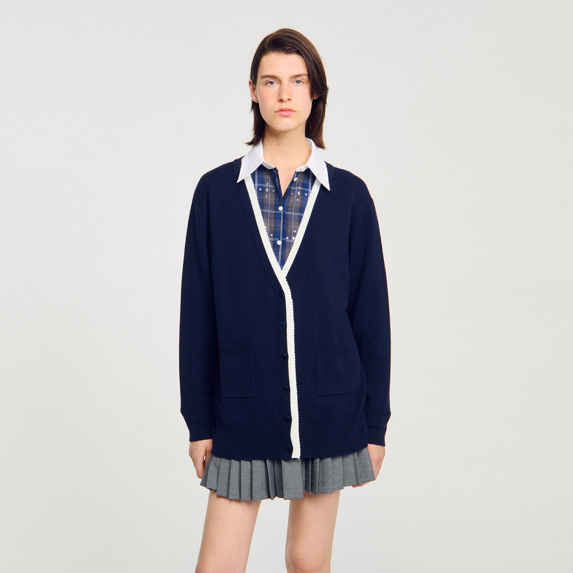 Langer zweifarbiger Cardigan