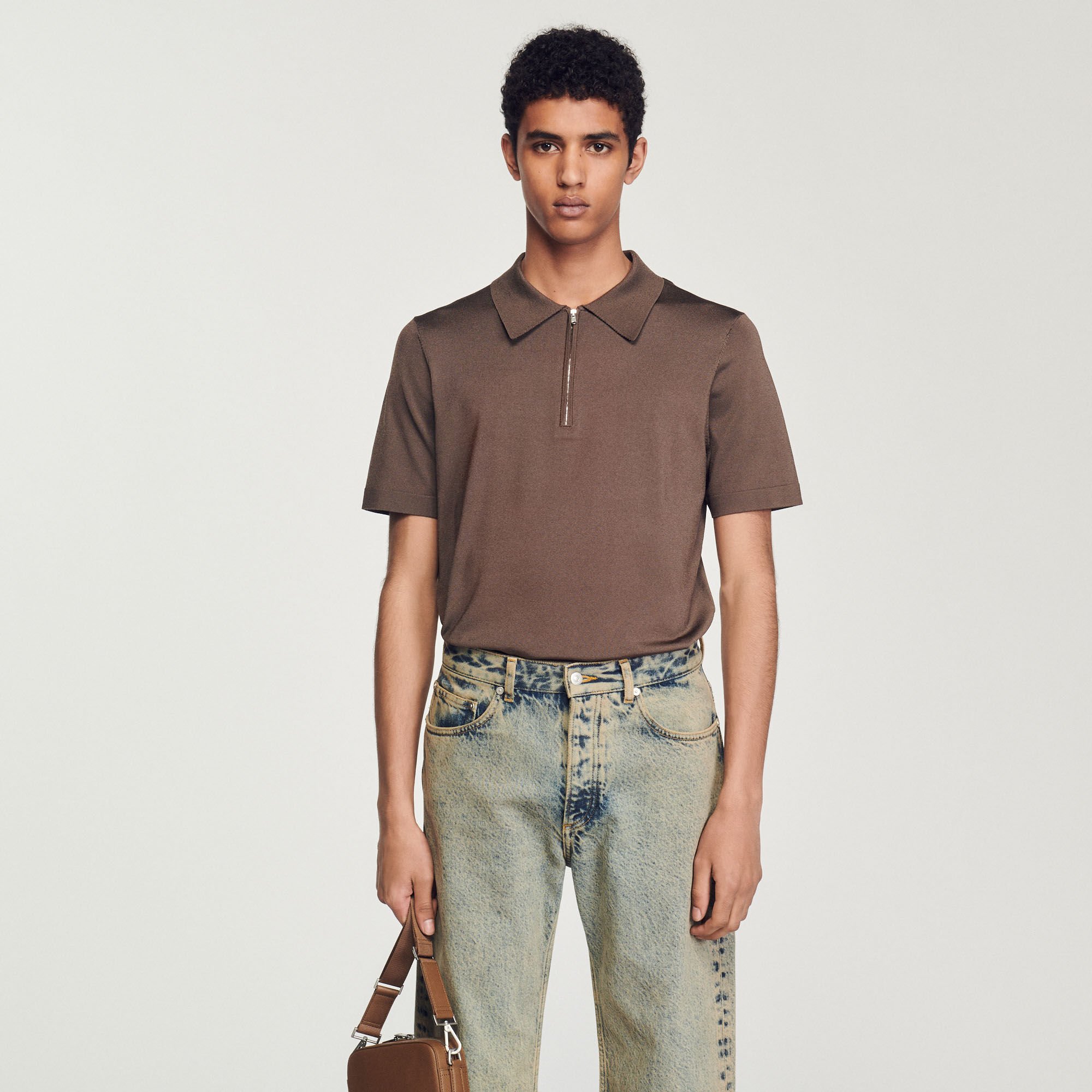 Poloshirt aus Strick mit Reißverschluss
