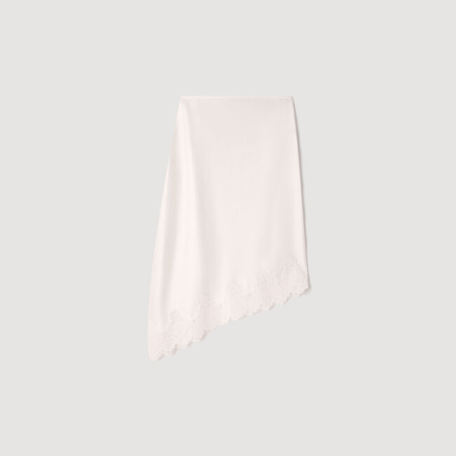 Asymmetrischer Satinrock mit Spitze