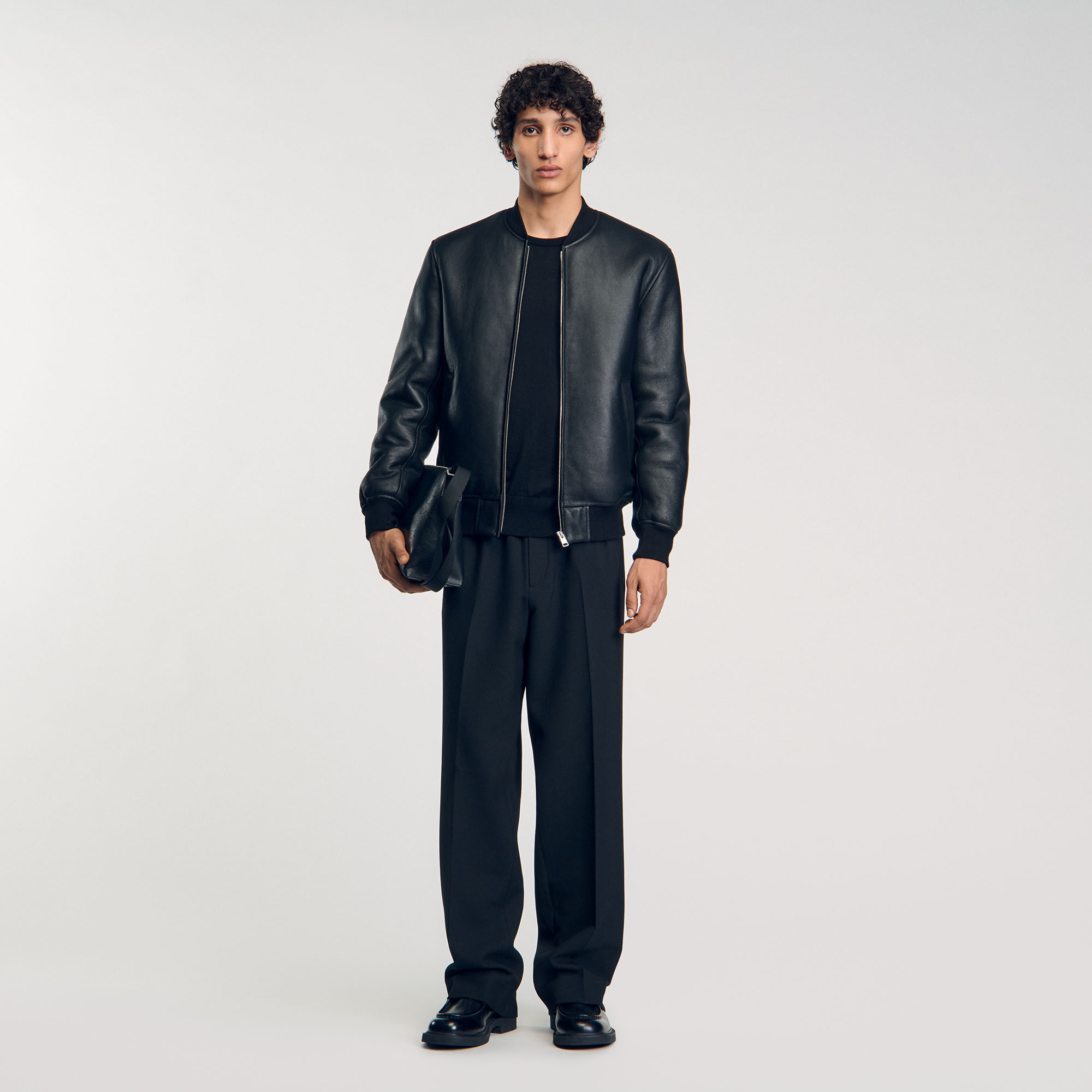 Sandro black leather jacket hotsell